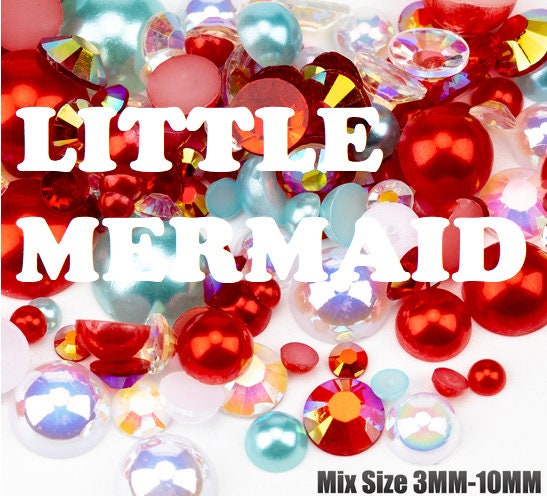 The Little Mermaid Red White Mint 500pcs Mixed Acrylic Resin Faux Half Pearls Rhinestone Gems AB DIY