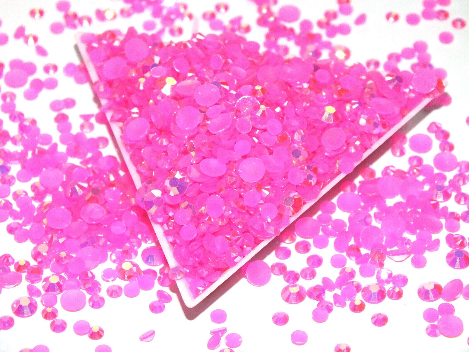 Bubblegum Pink Sparkle Mixed 1000pc Acrylic Resin JELLY Rhinestone Gems Nail Art