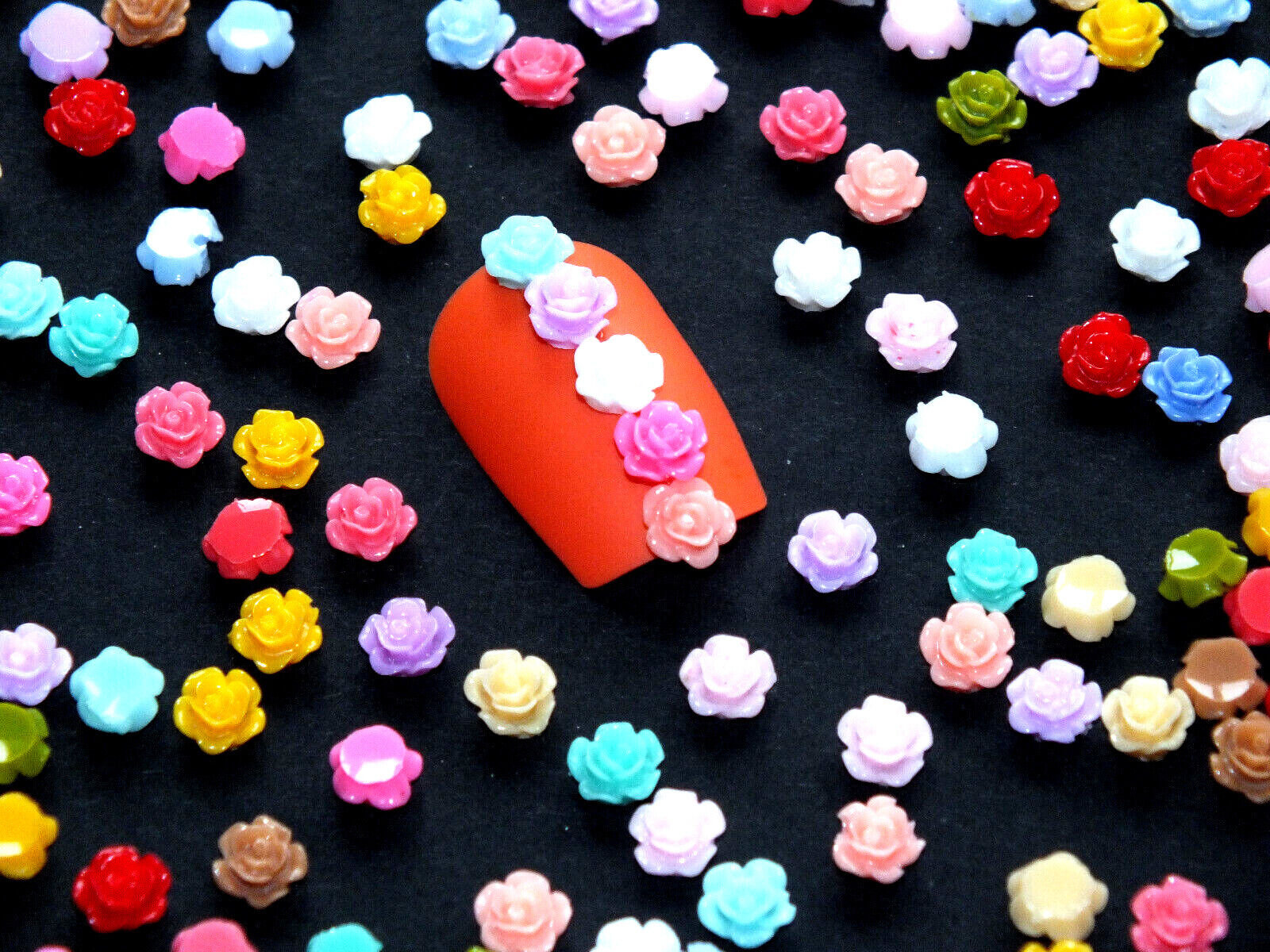 50 Pcs Mixed Multi Colour TINY 6mm Resin Flowers Nail Art Carft DIY Roses Daisy