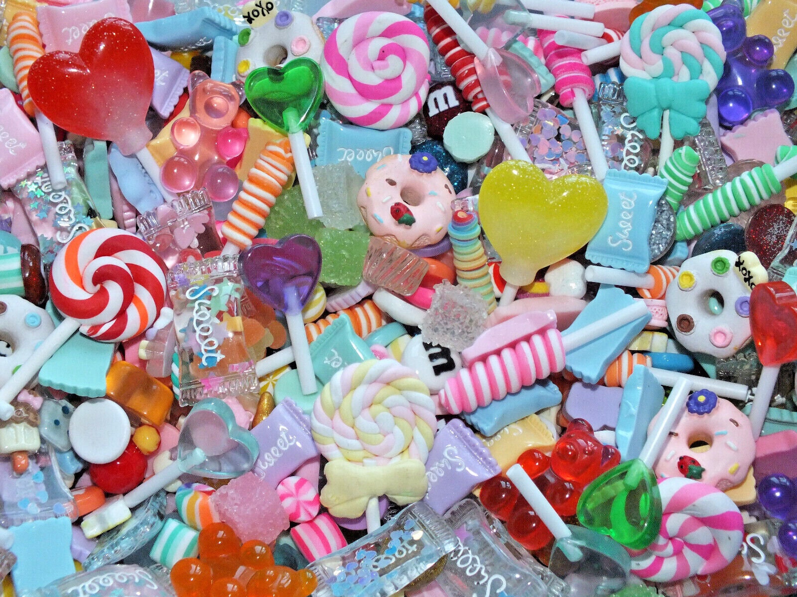 10 Pcs Mixed Fake Sweeties Candy Lollipop Donut Ice Cream Gummi Jelly Resin Flatback