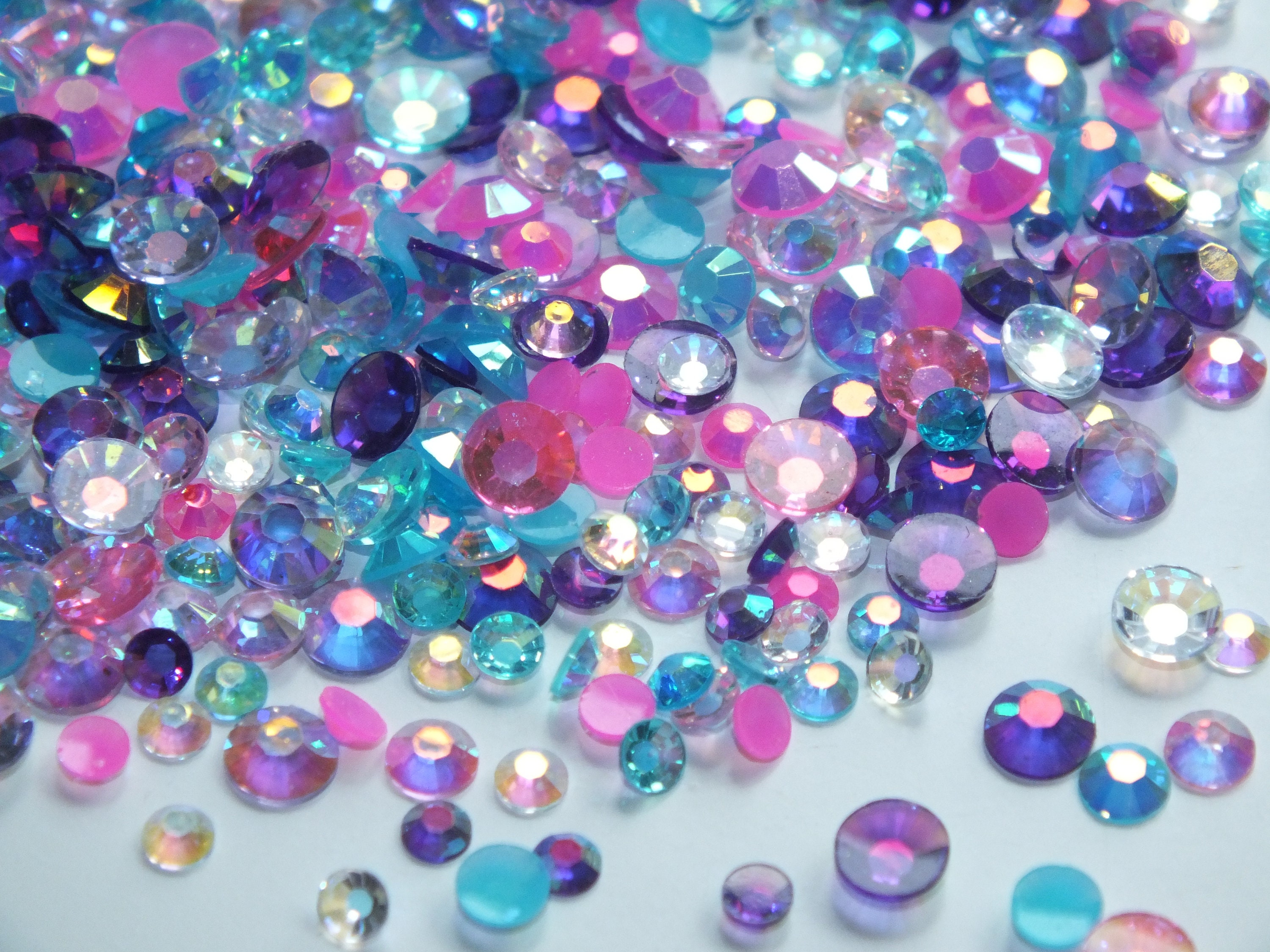 Unicorn Rainbow Mixed 1000pc Acrylic Resin JELLY Rhinestone Gems Nail 3mm-5mm