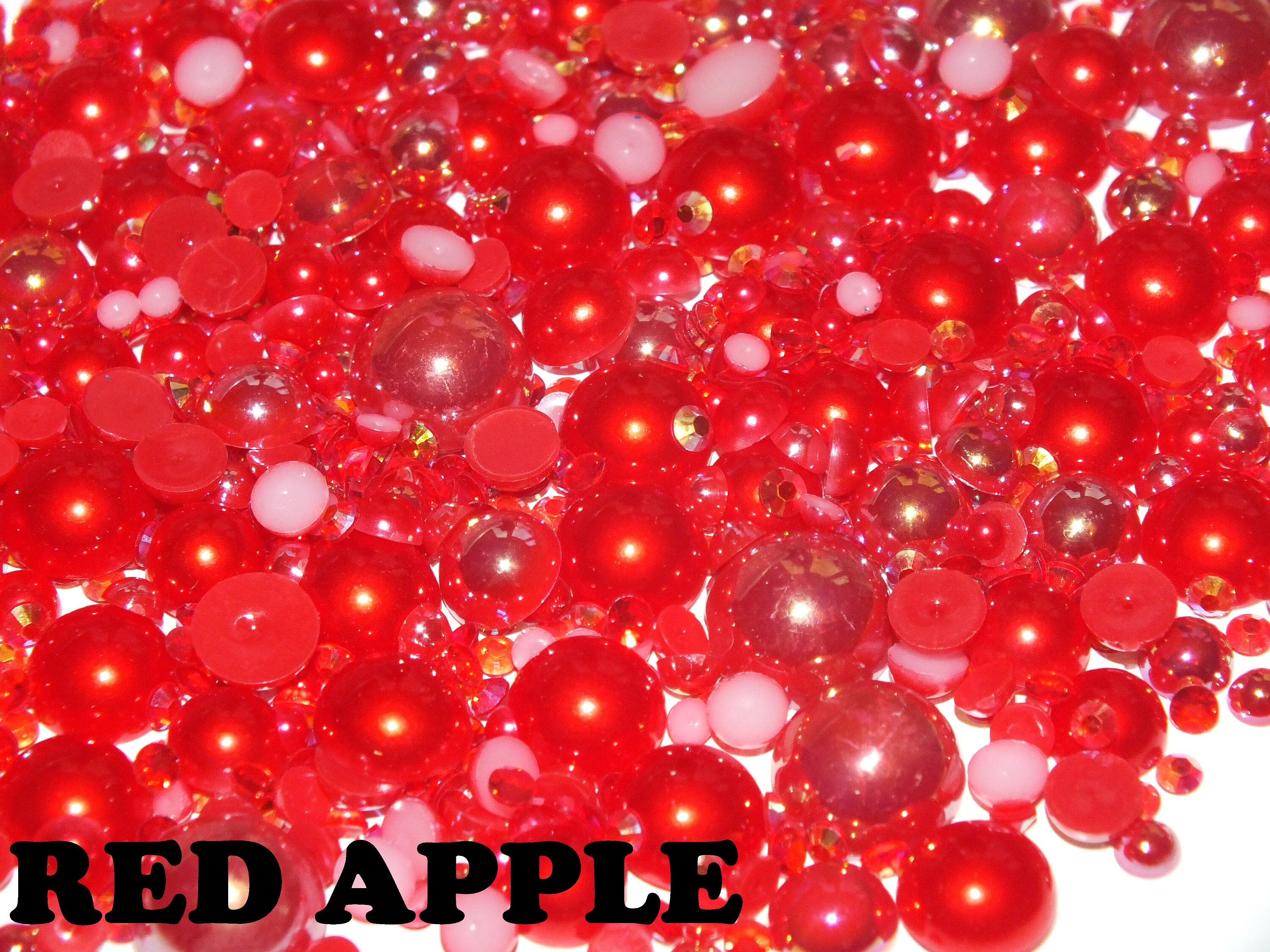 Bright Red Apple 500pcs Mixed Acrylic Resin Faux Half Pearls Rhinestone Gems AB DIY