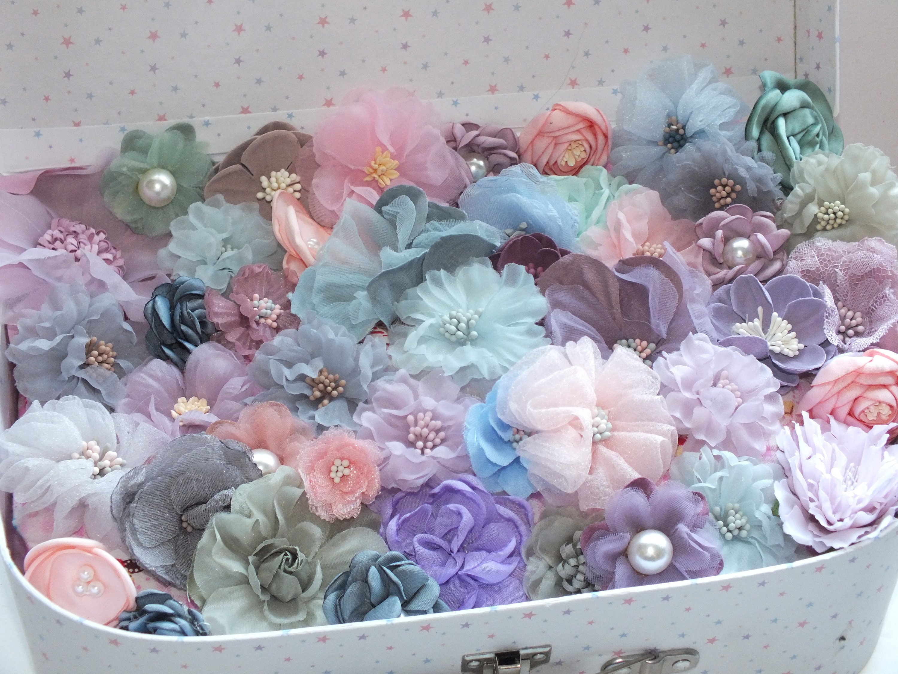 Shabby Chic Faux Silk Satin Lace Fabric Flowers for Craft Hair Bows 10 or 20 Sew Or Glue On