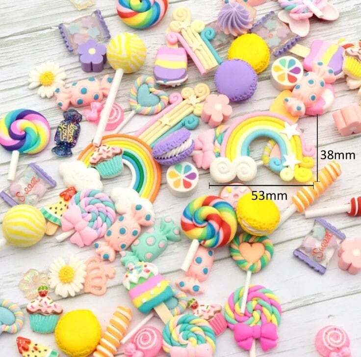 Rainbow Candy Mixed FAKE Sweets Lollipop Macaroon Resin & Clay Flatback 3D Dolls House Charms