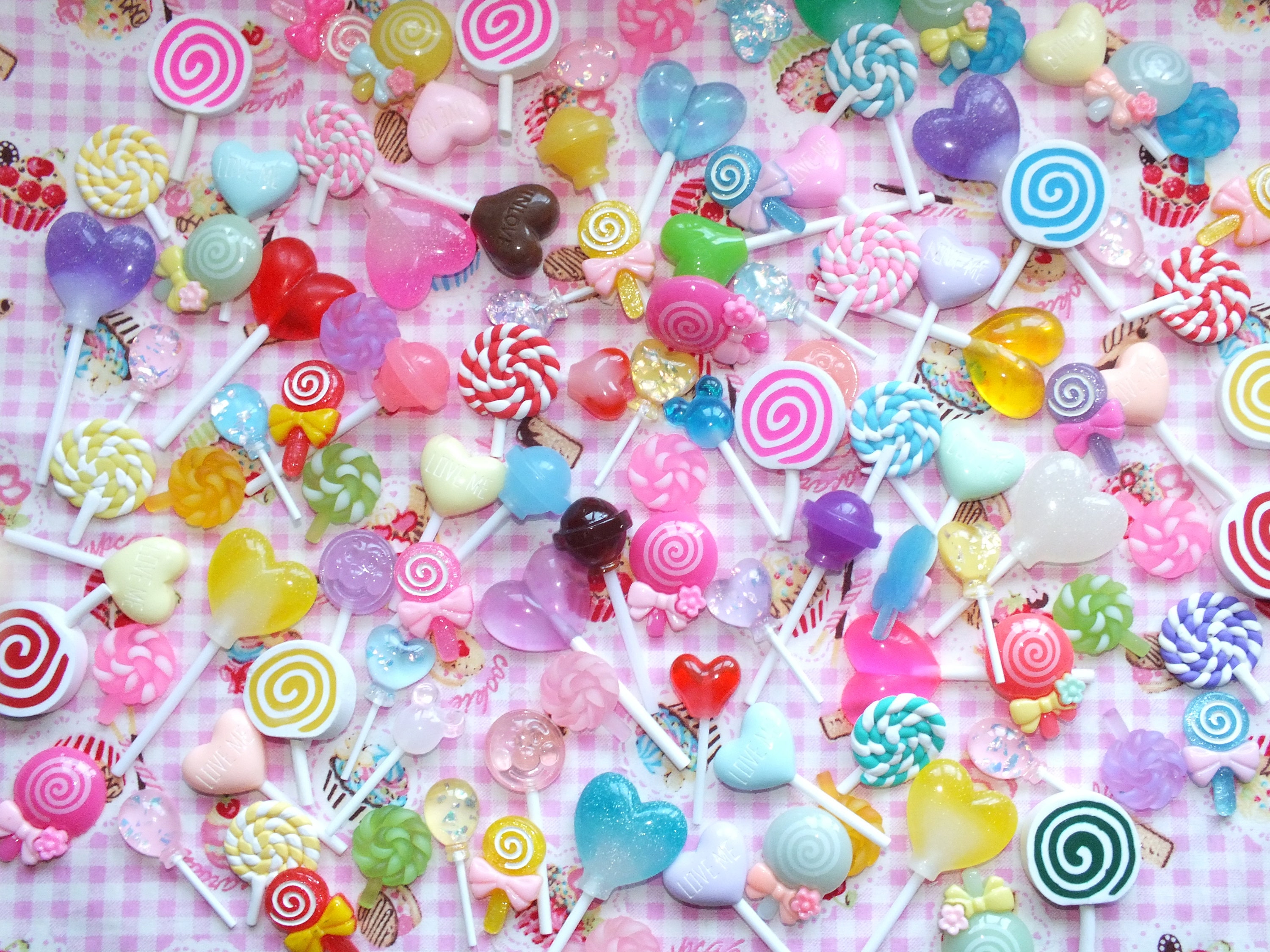 Realistic FAKE Lollipops Lollypop Sweets Resin & Clay 3D AND flatback Craft Charms Cabochon Kawaii