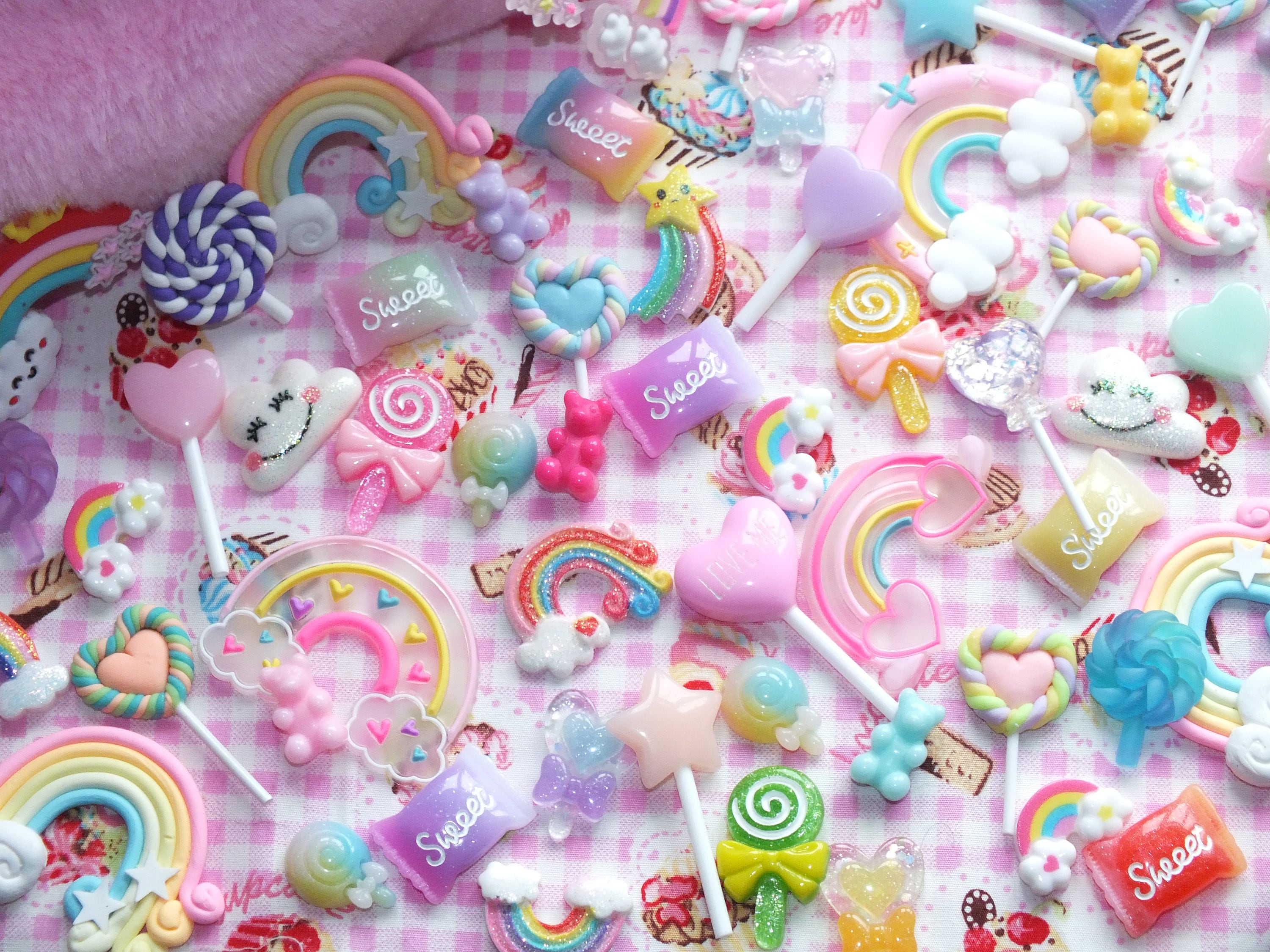 Cute Rainbow Candy Land FAKE Sweets Food Lollypops Lollipops Kawaii Flatback 3D Dolls House Charms C
