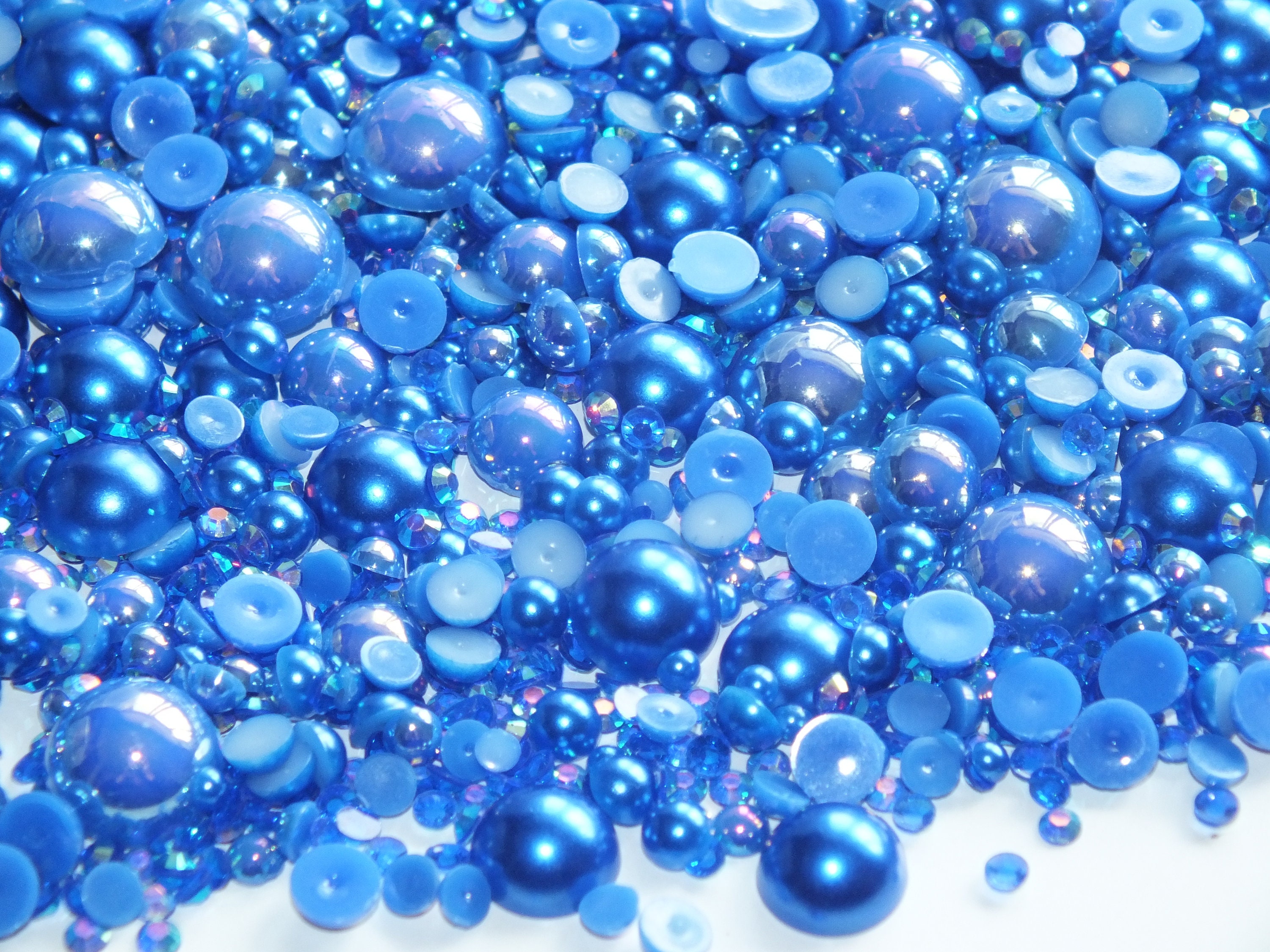 500 Pcs ROYAL Blue AB and plain Mixed 500pc Acrylic Resin Faux Half Pearls and gems rhinestones