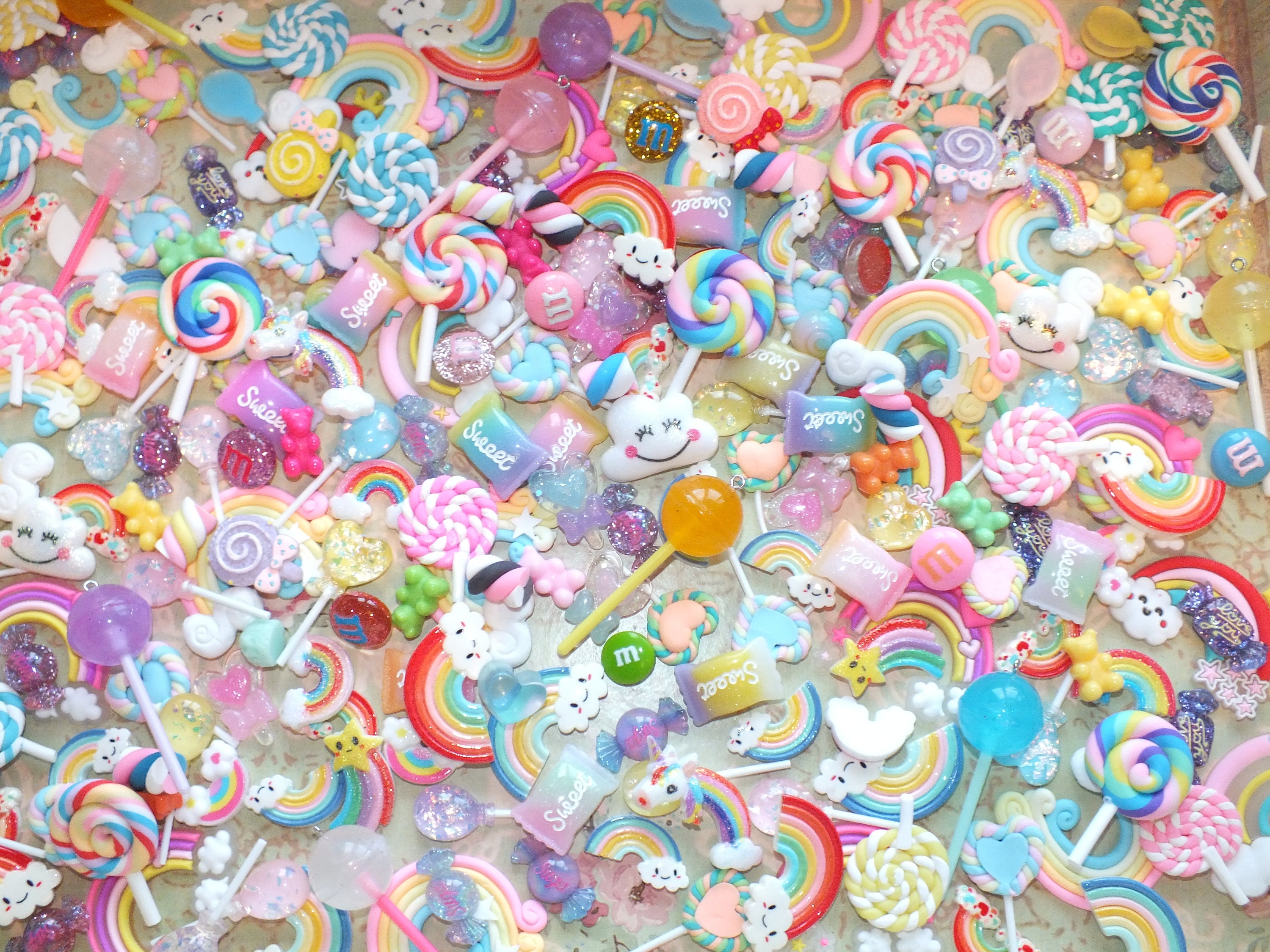 Candy land Fun Mixed Candy Resin Sweets Fake Flatback Food Dolls House Charms Cabochon Choose Amount