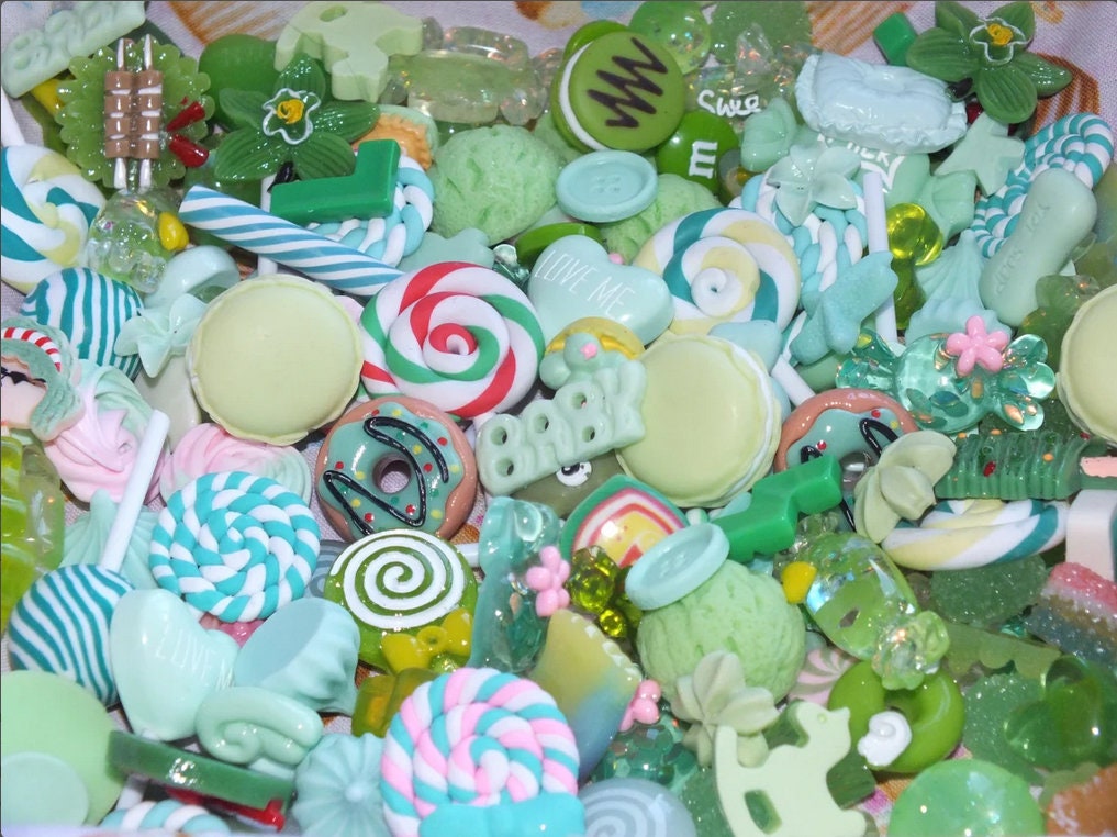 New Designs Green Mixed Candy Resin & Clay Lollipop Sweets Fake Flatback Food Charms Cabochon DIY Ch