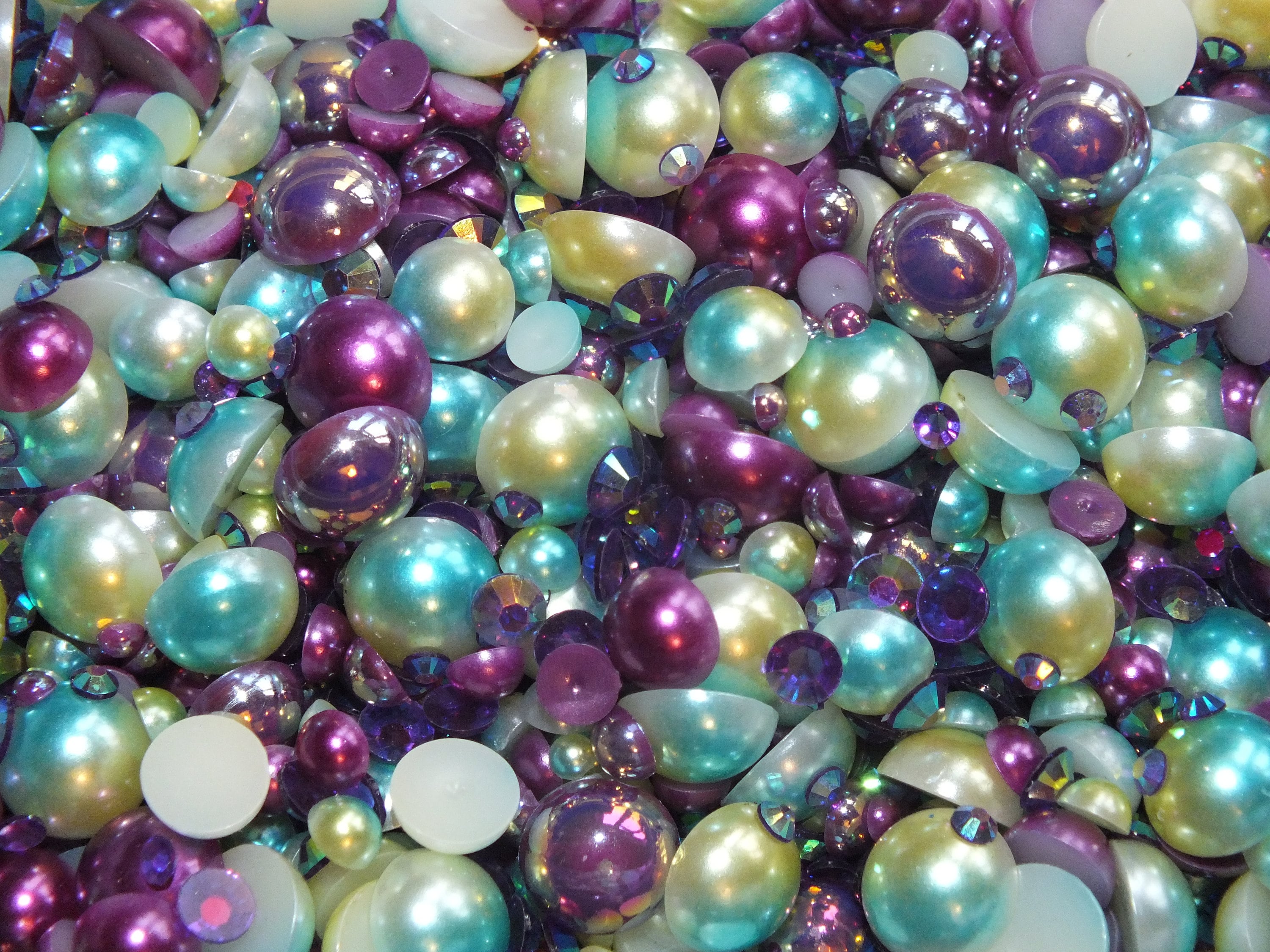 Dragon Scales Green Purple 500pcs Mixed Acrylic Resin Faux Half Pearls Rhinestone Gems AB DIY