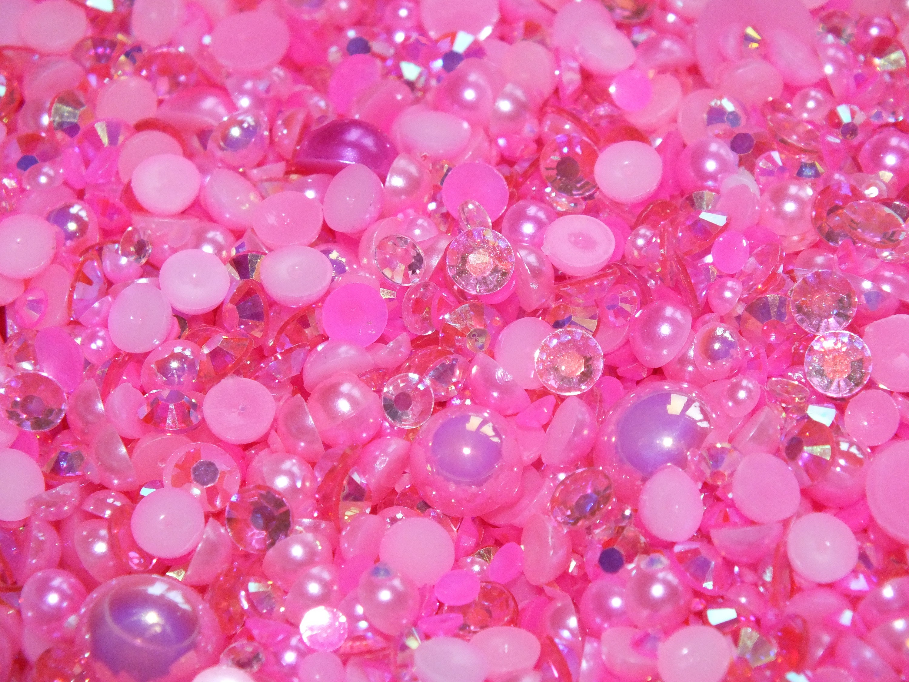 Bubblegum Hot Pink 500pcs Mixed Acrylic Resin Faux Half Pearls Rhinestone Gems AB DIY