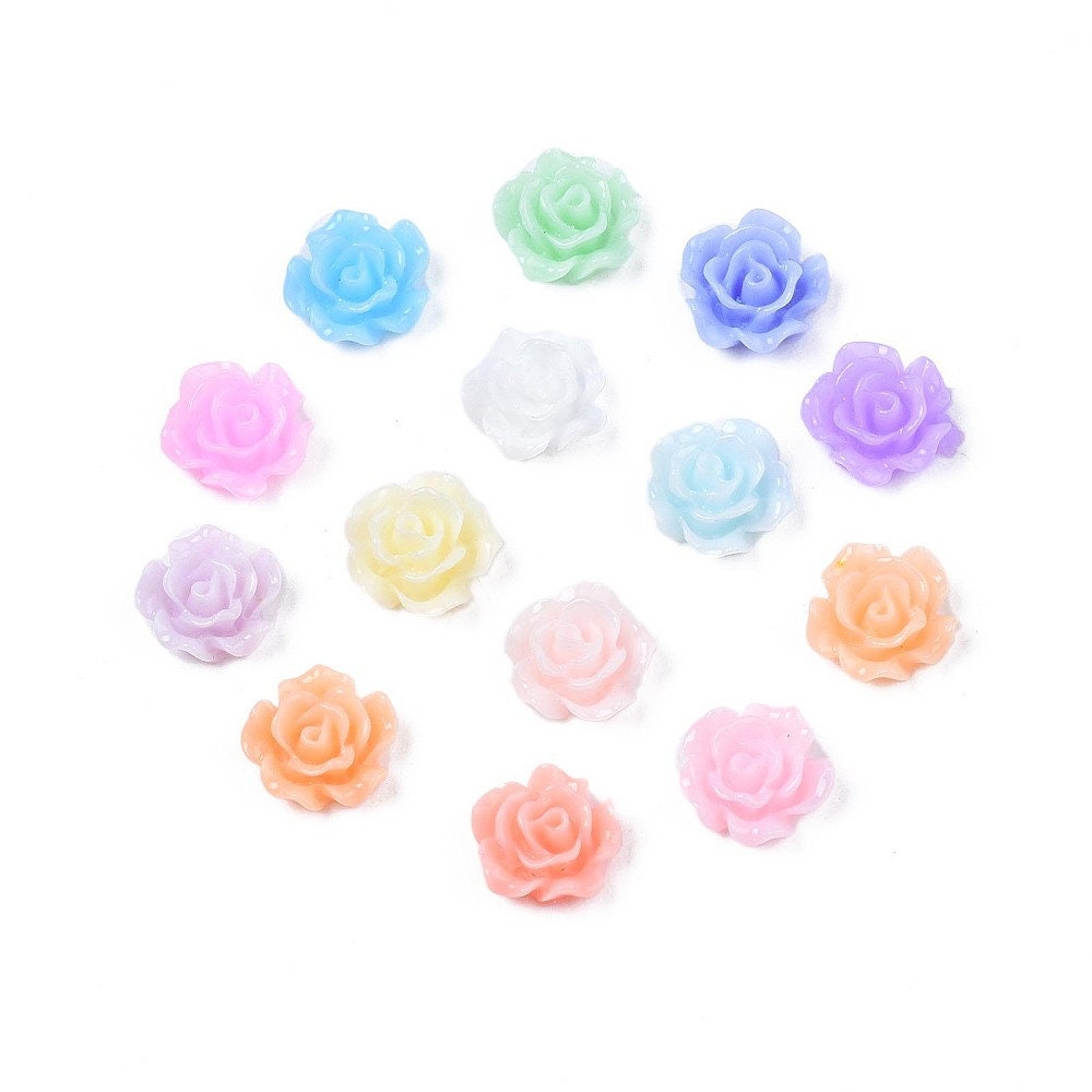 50Pcs Mixed Pastel Colour Tiny Resin Flower Flatback Cabochon For Nail Art Crafts 6.5mm
