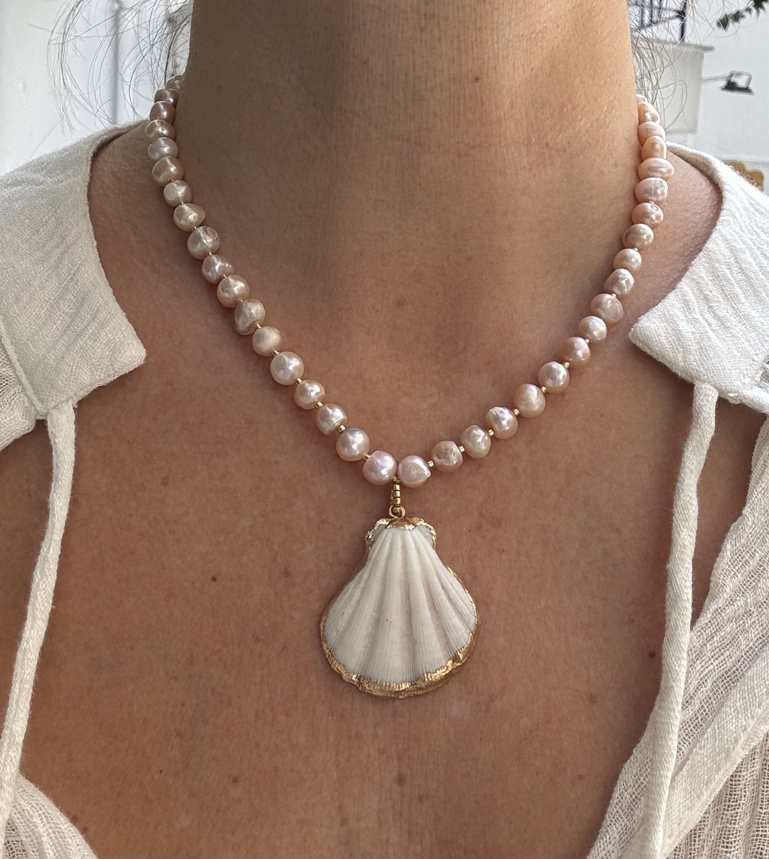 Freshwater pearls and Shell Necklace