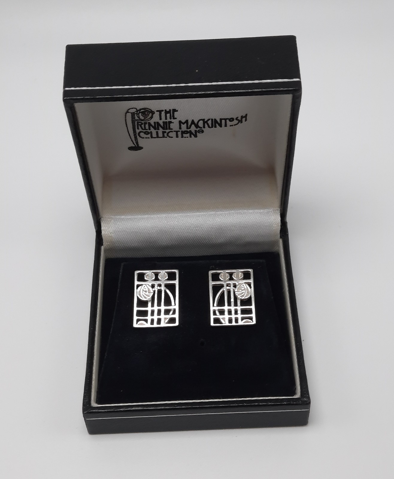Sterling Silver Rennie Mackintosh Style Ear Studs by Carrick - Boxed