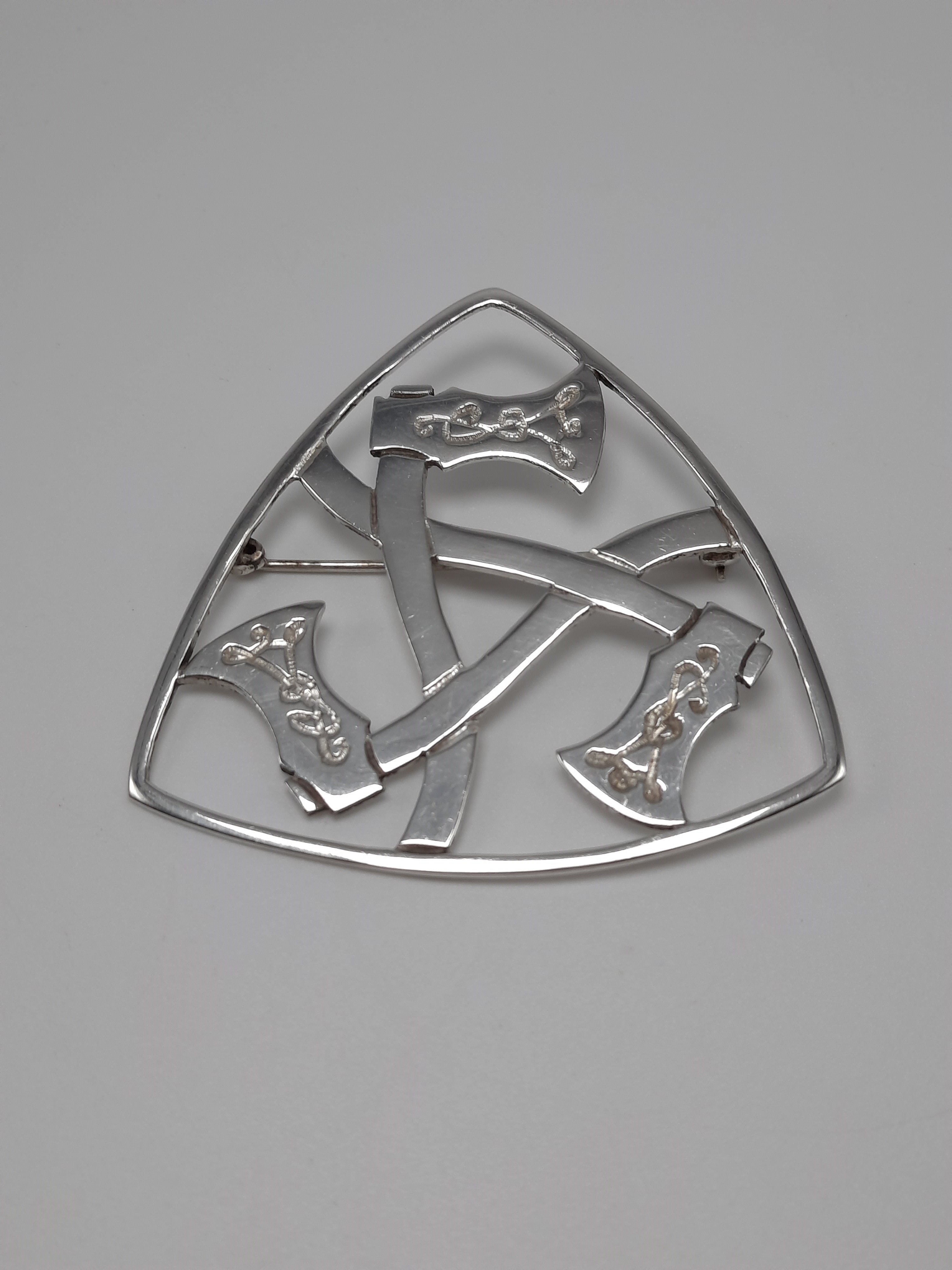 Large Sterling Silver Hjaltasteyn Triple Axe Brooch