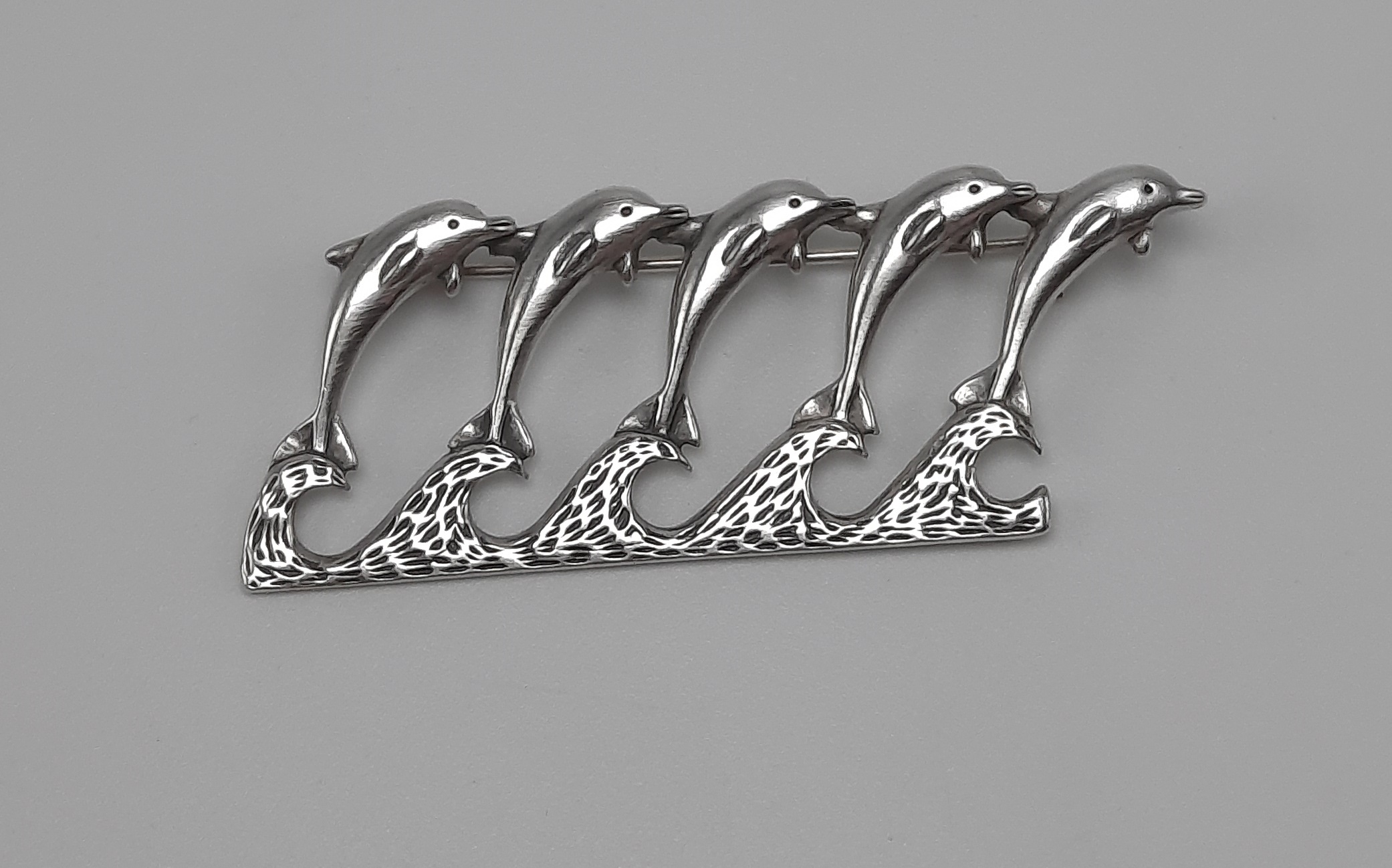 Sterling Silver Brooch with Five Leaping Dolphins
