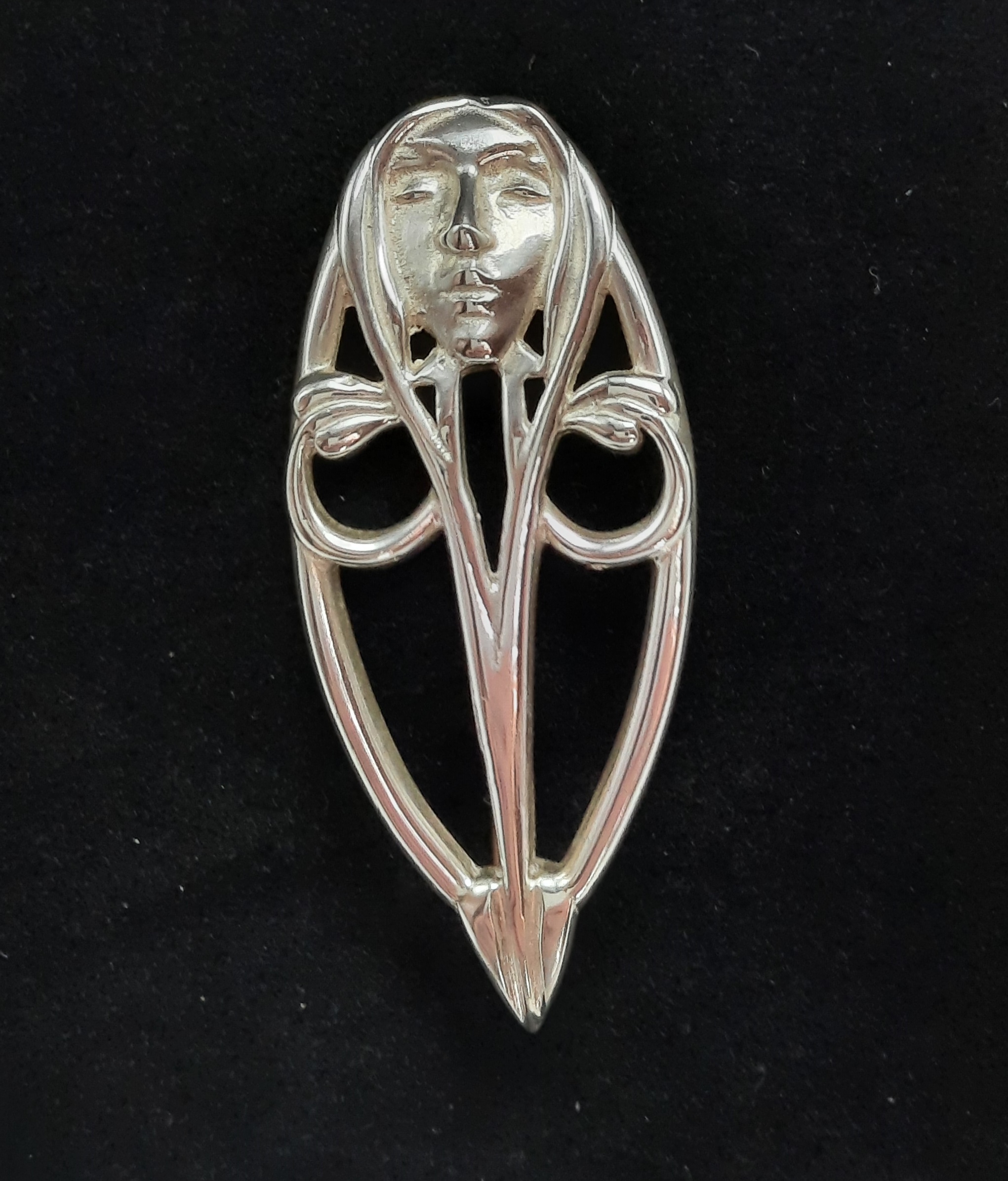 Stunning Sterling Silver Rennie Mackintosh Inspired Brooch with Art Nouveau Style Face