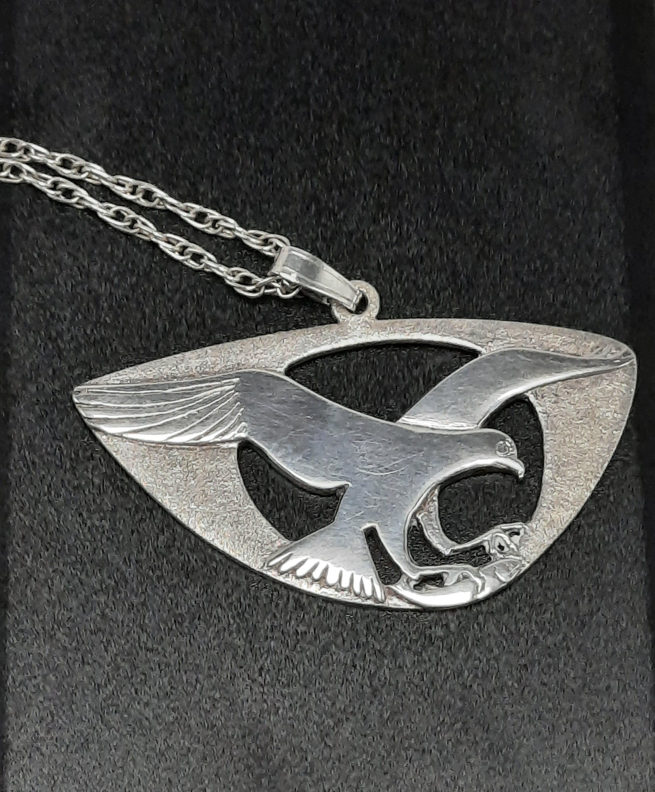 Sterling Silver Pendant of an Osprey in Flight with Salmon by Shetland Silver