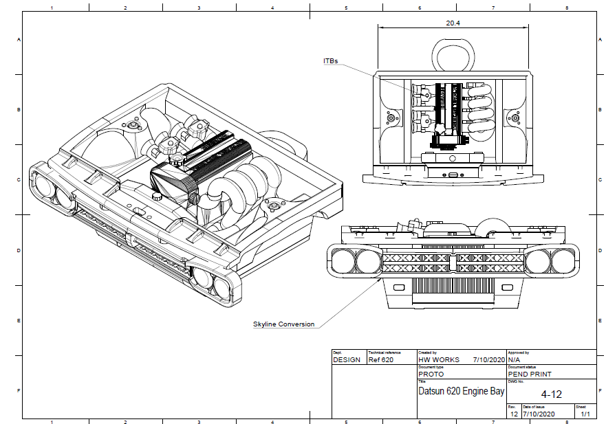 Datsun 620 Engine bay w. SR20 & Hako Conversion