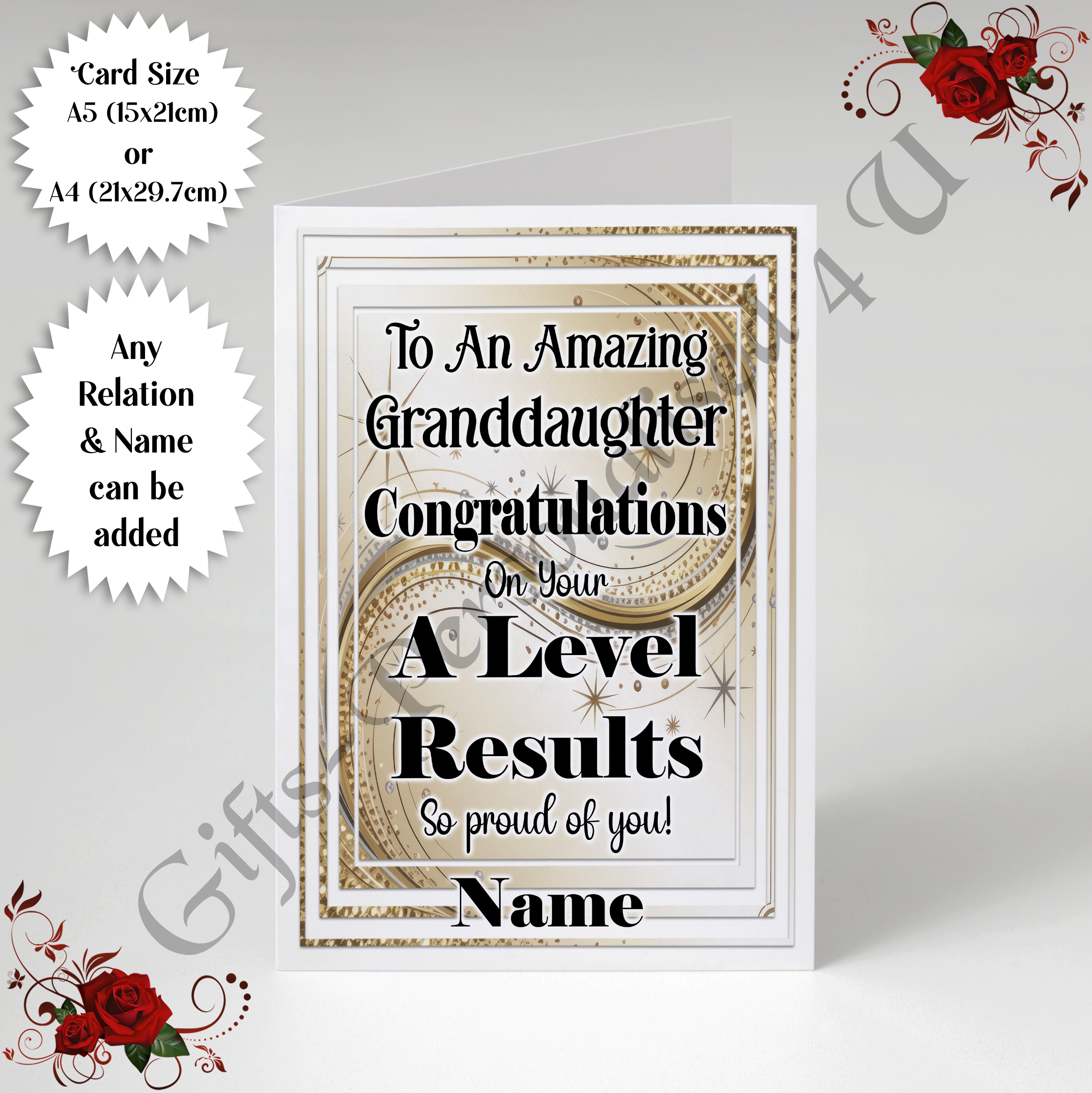 A5 or A4 Personalised Greeting Card - A Level Results - Relation & Name ...