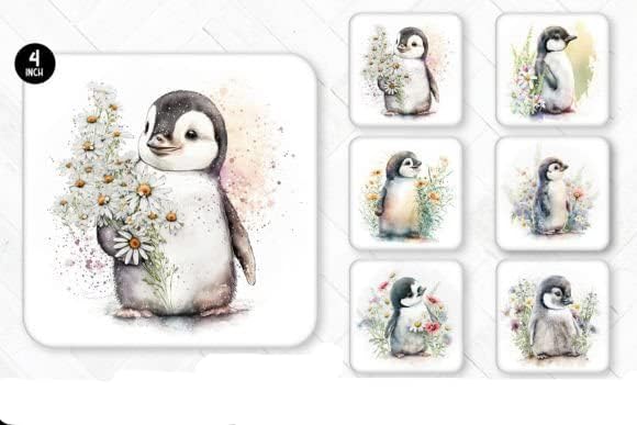 Set of 6 Penguin Square MDF Coaster - Set-10
