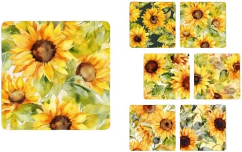 Set of 6 Sunflower Square MDF Coaster - Set-16