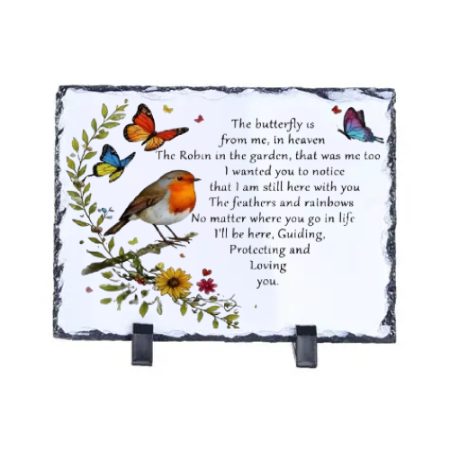 Robin Memorial Photo Rock Slate 14 x 19cm