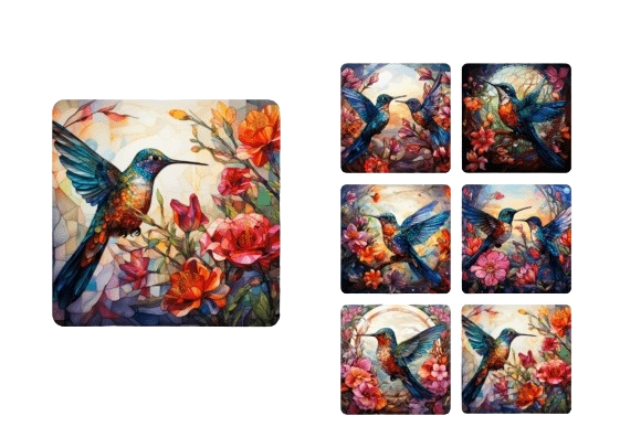 Set of 6 Hummingbird Square MDF Coaster - Set-32