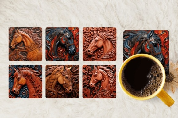 Set of 6 Leather Effect 3D Square MDF Coaster - Set-27