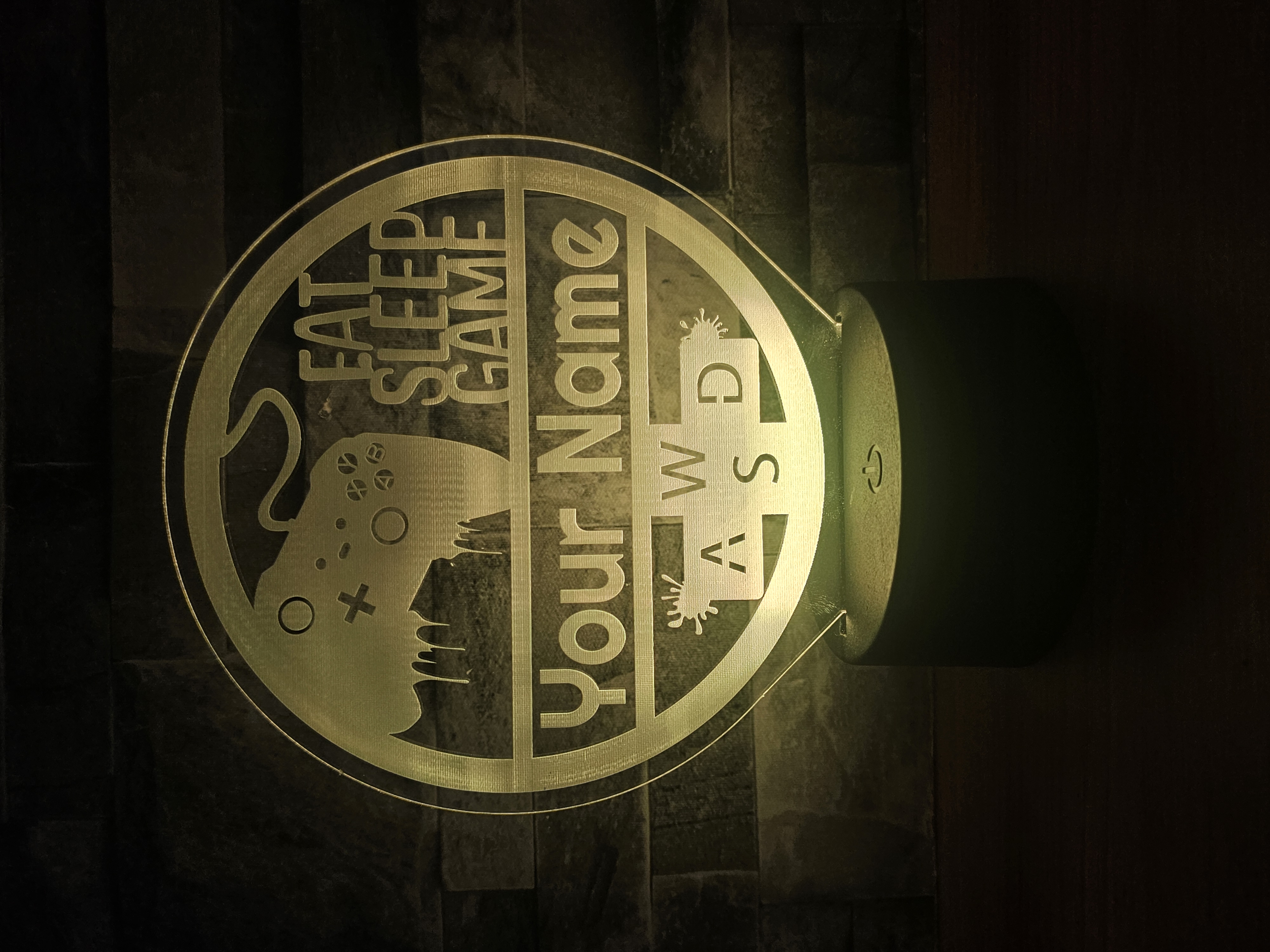 Personalised Gamer LED Light – Custom Name “Eat Sleep Game” Night Lamp with Controller & WASD Keys