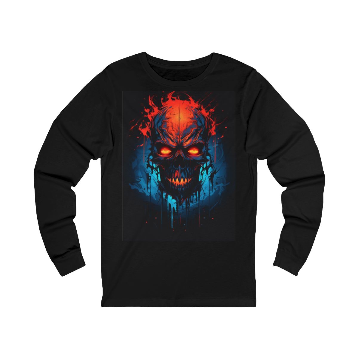 Fiery Hell Skull Watercolour Painting Long Sleeve T-Shirt Fiery Hell Skull Watercolour Painting Long Sleeve T-Shirt