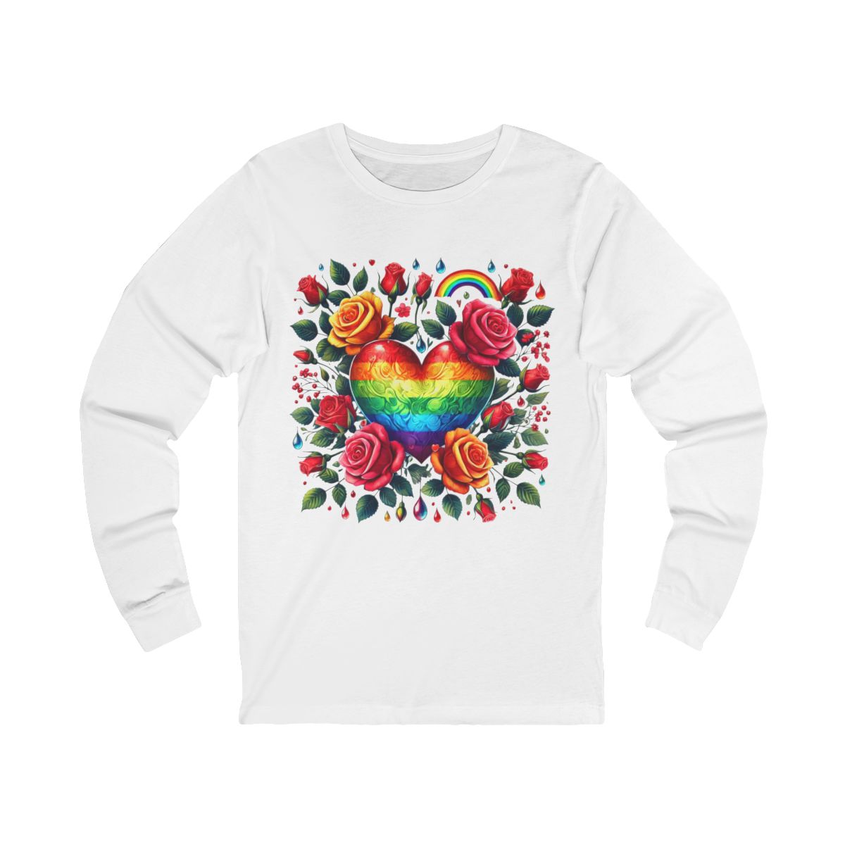 Rainbow Floral Heart And Roses Flower Pattern Long Sleeve T-Shirt Rainbow Floral Heart And Roses Flower Pattern Long Sleeve T-Shirt
