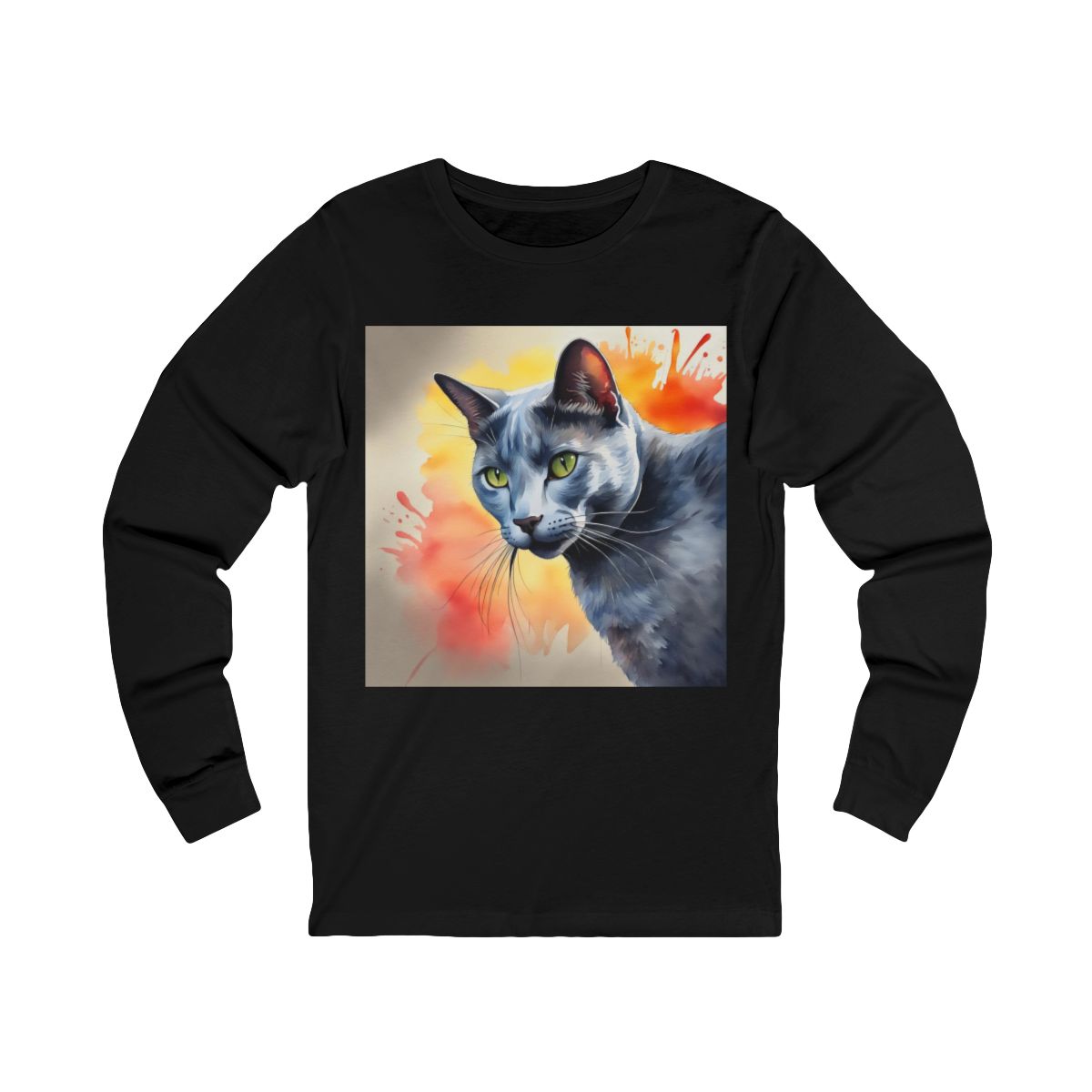 Russian Blue Cat Cute Watercolor Long Sleeve T-Shirt Russian Blue Cat Cute Watercolor Long Sleeve T-Shirt