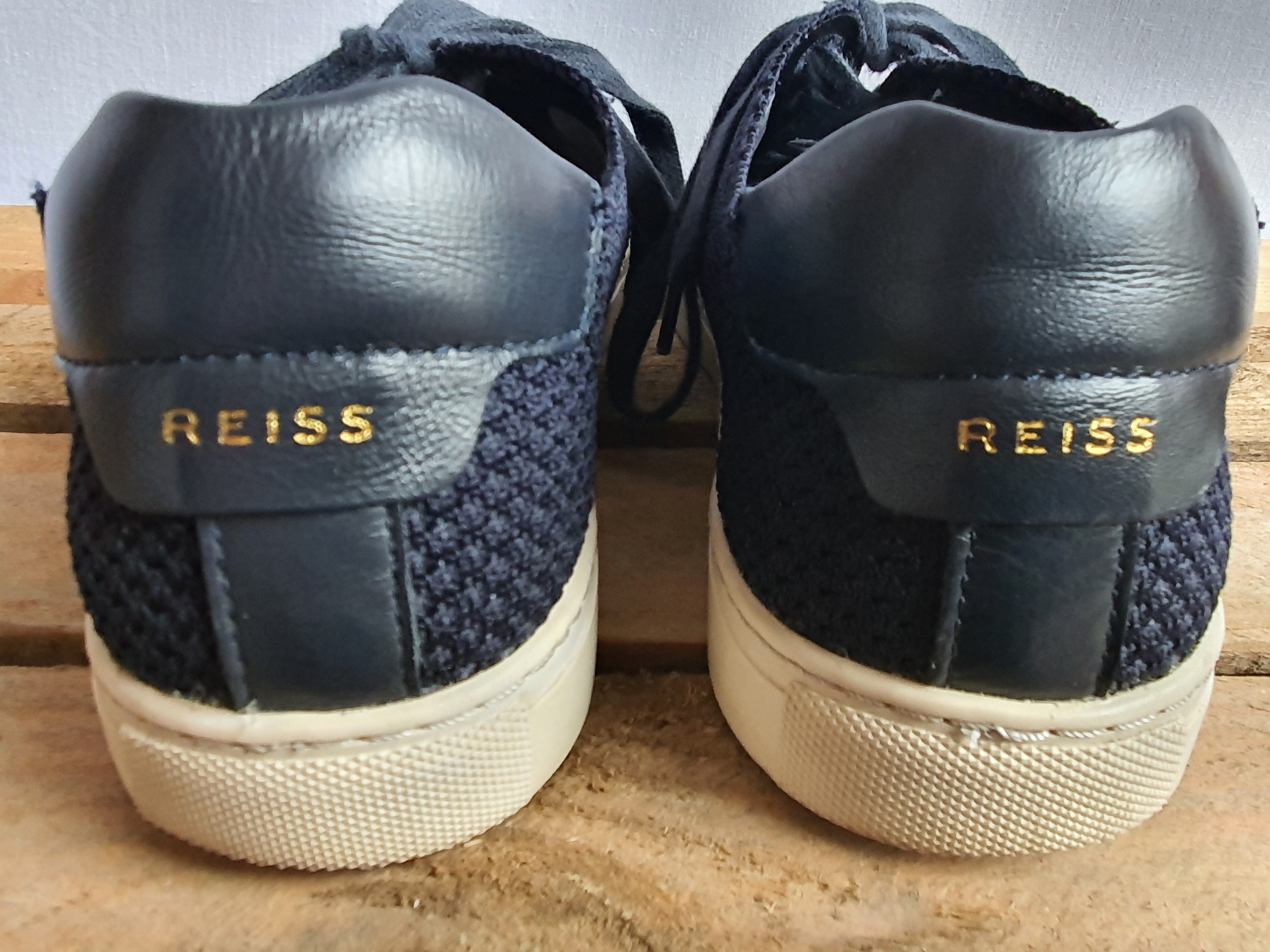 REISS Brackley Knit Navy Blue & White Sneakers Size UK 6