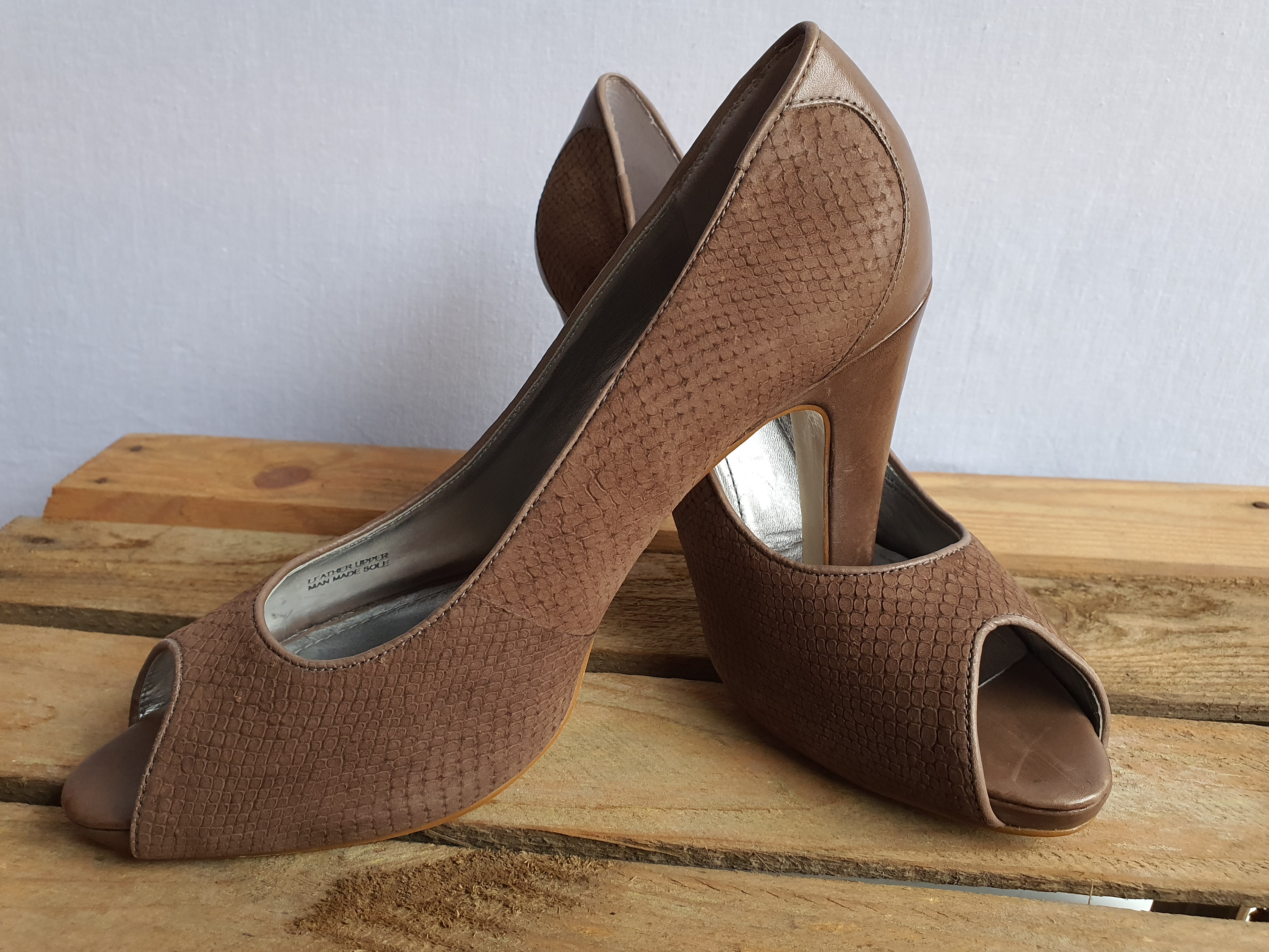 PHASE EIGHT Women's Brown Leather Heeled Open Toe Shoes Size UK6