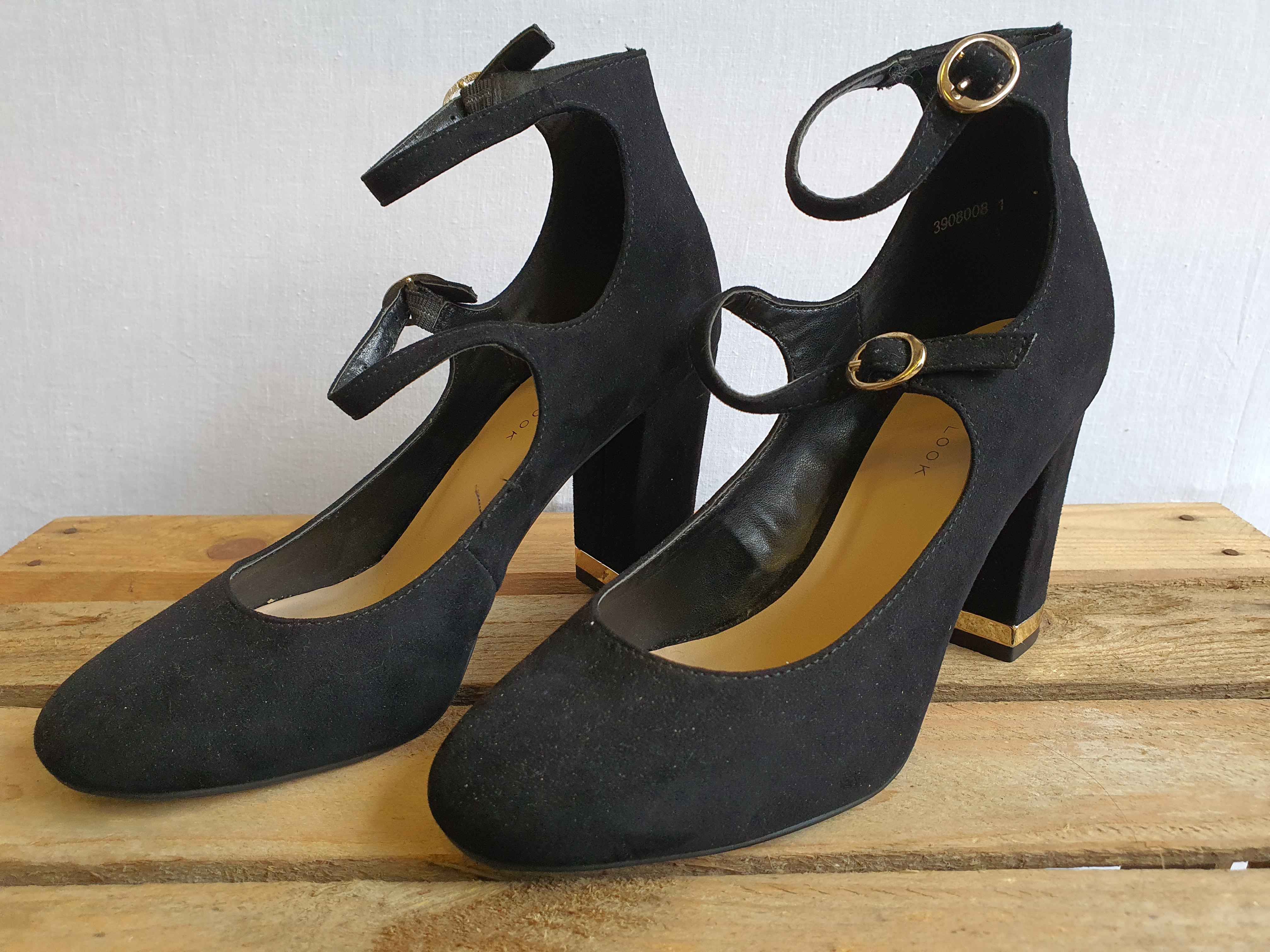 NEW LOOK Black Heeles Ankle Strap Shoes Size UK4 - NEW
