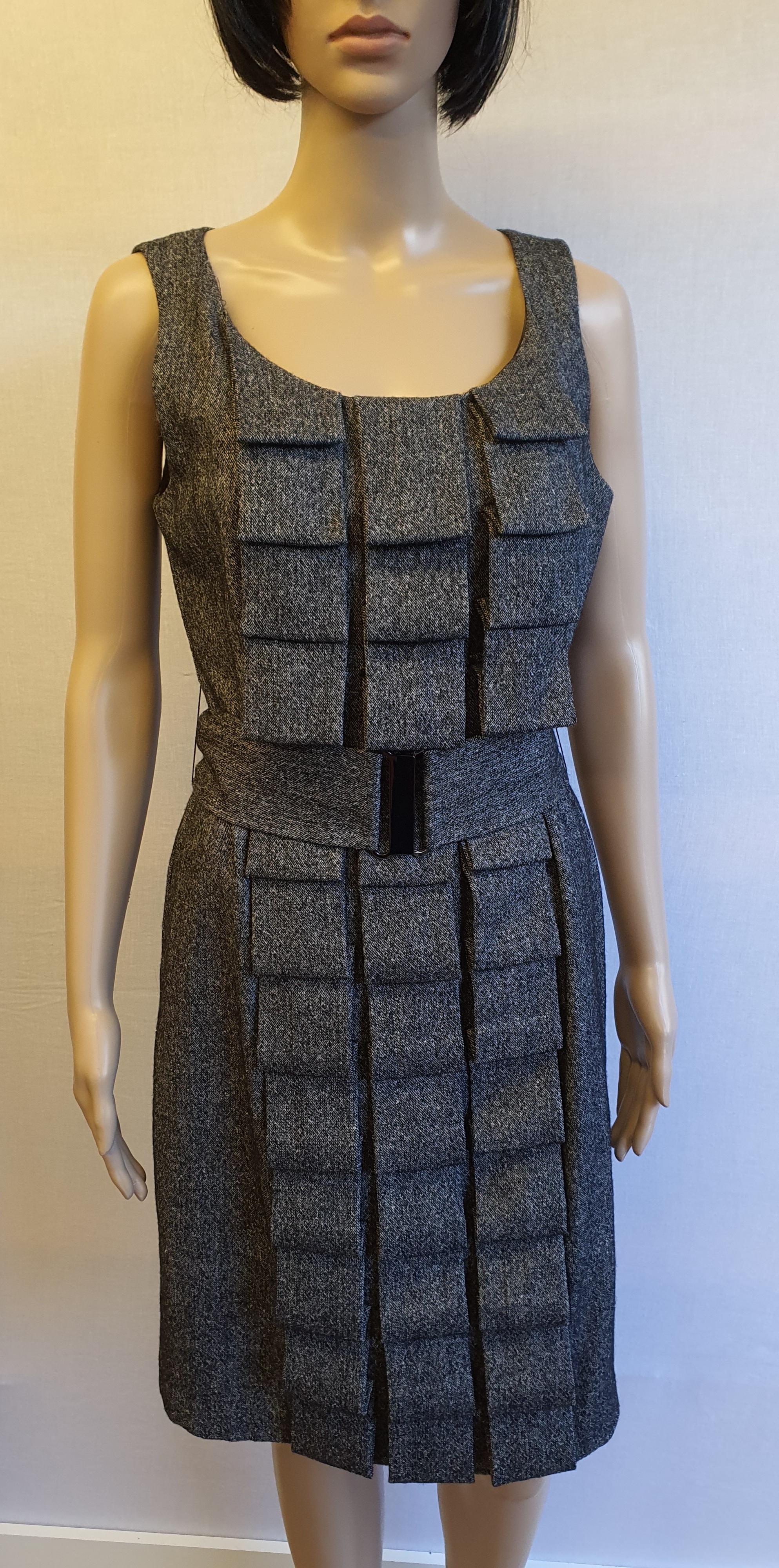 PHASE EIGHT Fully Lined Grey Overlap Dress with Belt Size UK 12