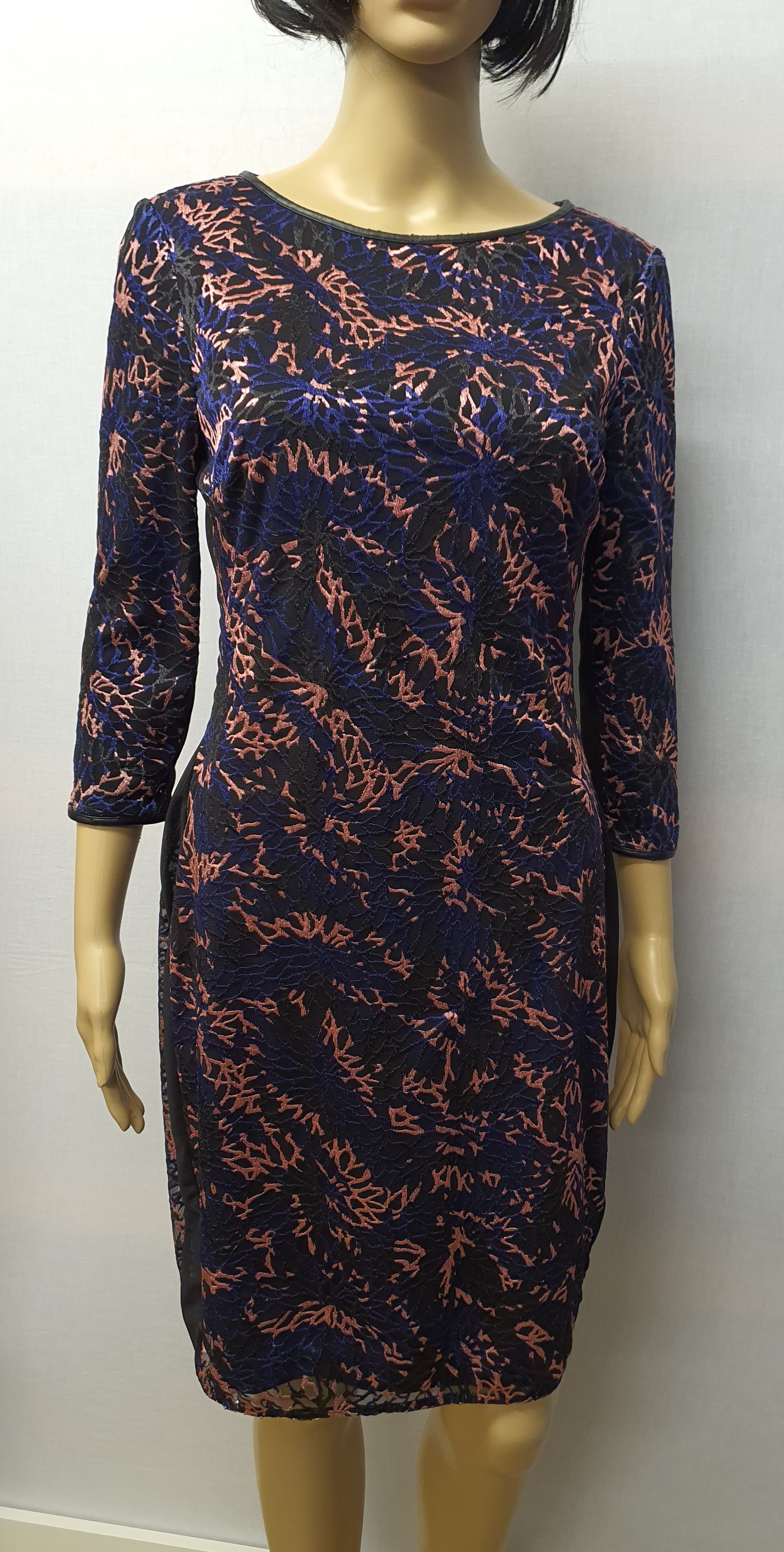 REISS Blue and Pink Black Overlay Dress Size UK10