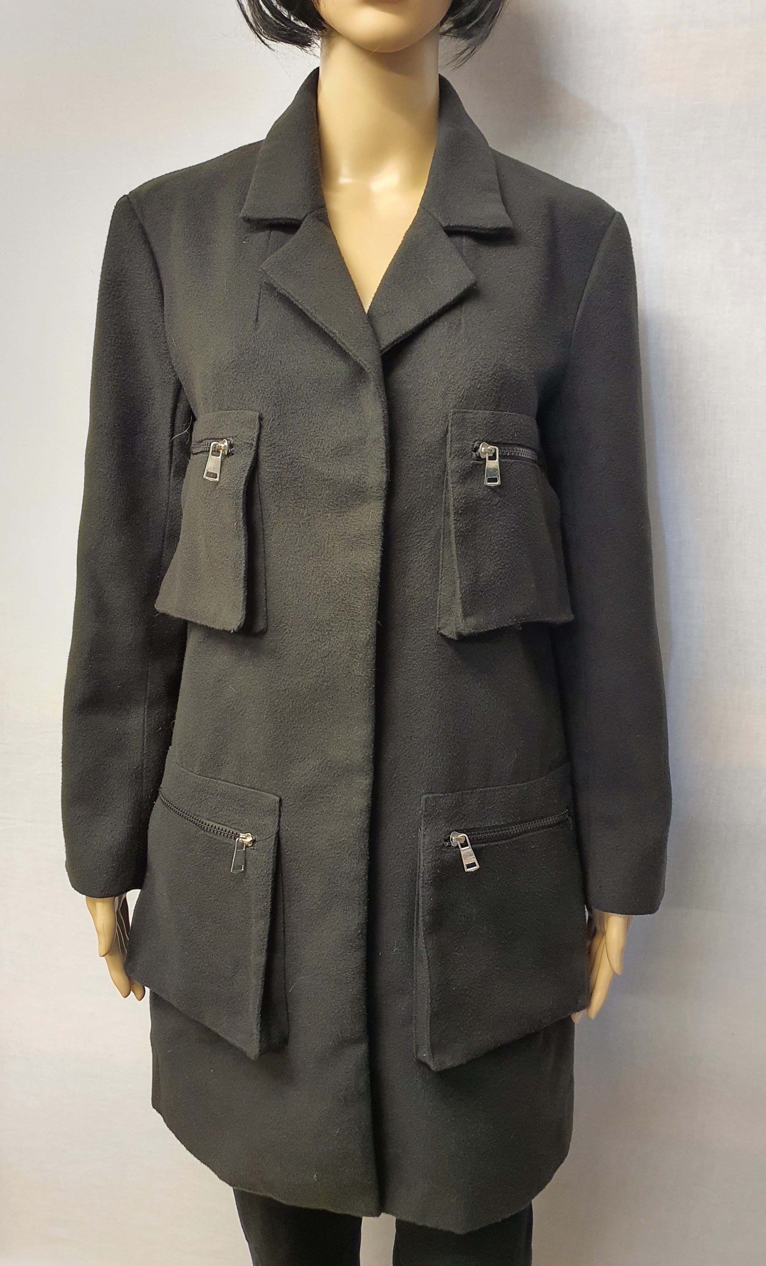 MISSGUIDED Black Multi Pocket Coat Size UK10