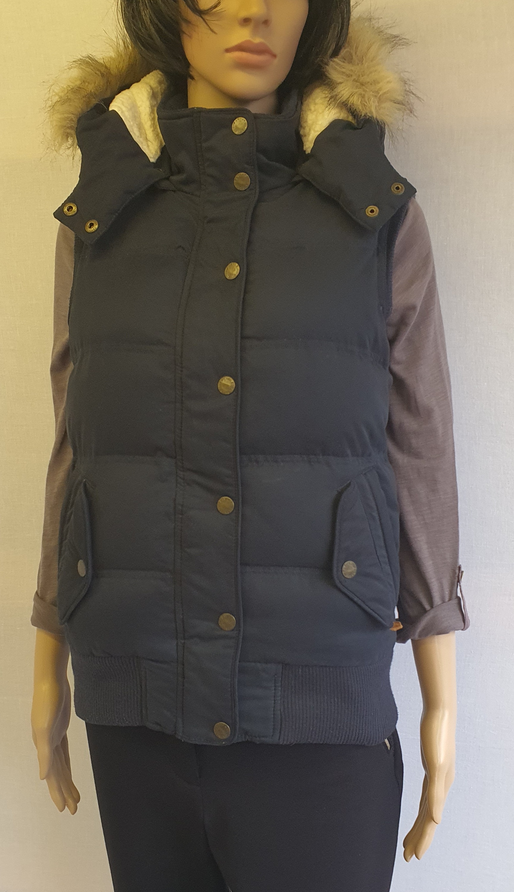 FATFACE Sleeveless Fleece Lined Fur Hooded Bodywarmer Size UK6