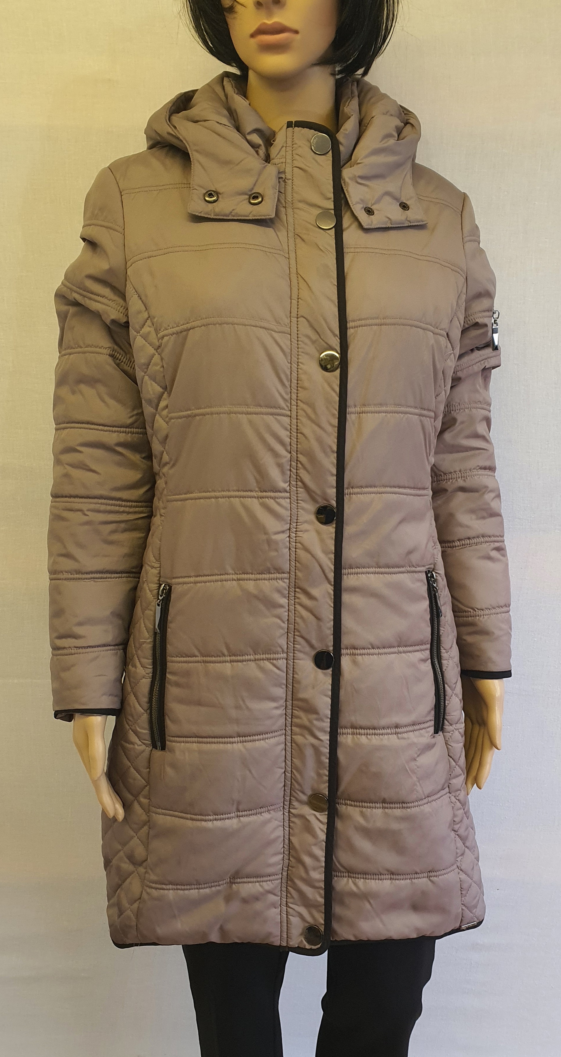 FRANSA Brown Quilted Long Womens Hooded Coat Size S UK10/12