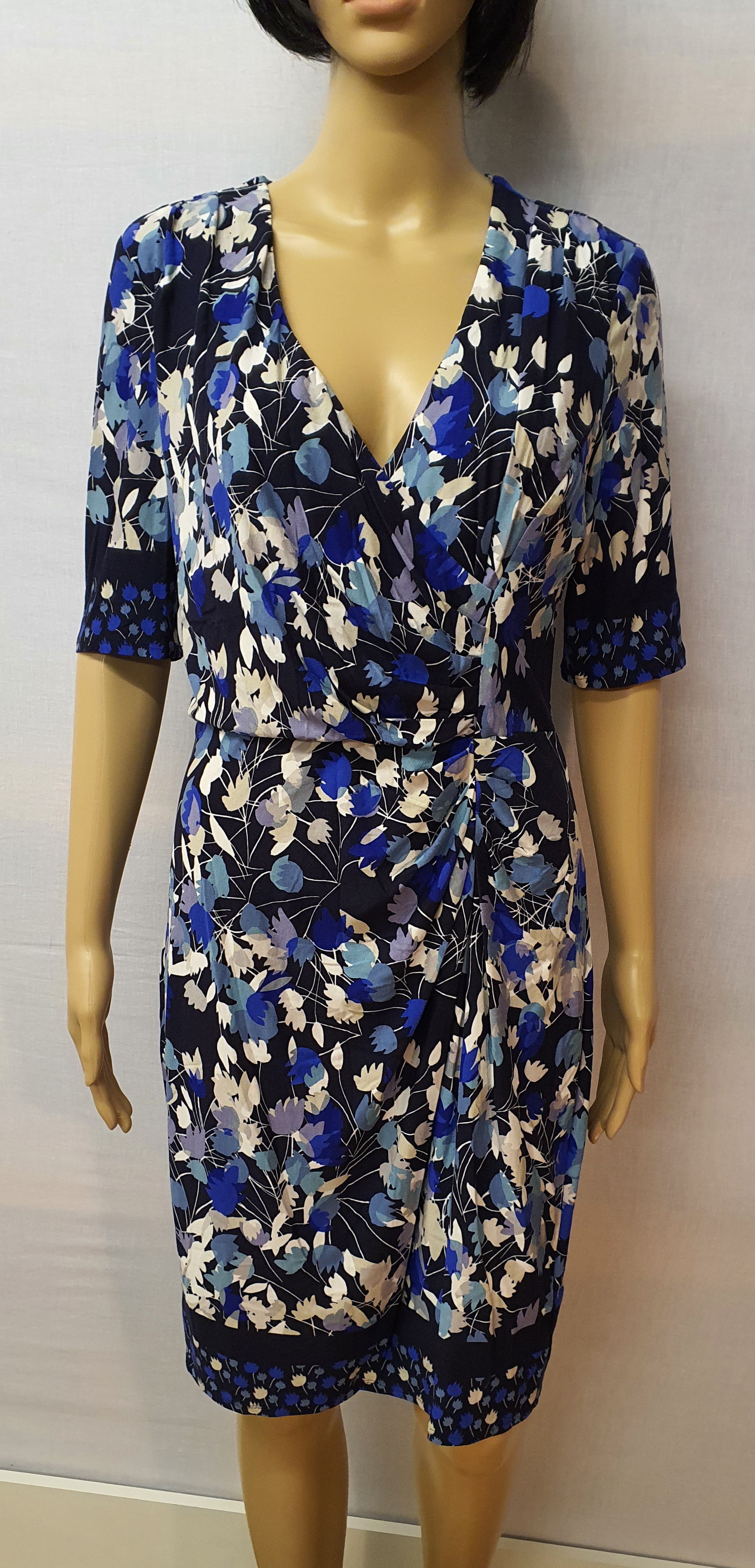 PER UNA Viscose 1/2 Length Sleeve Flower Design Dress Size UK12