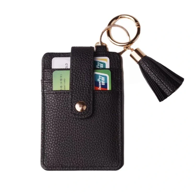 Slim ID Credit Card Holder Minimalist Wallet Case With Key Chain And Tassel