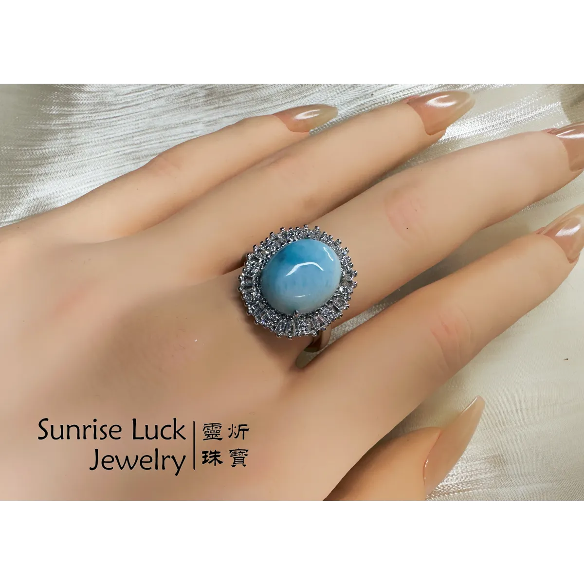 滄溟映月・海紋石鋯石戒 Azure Tide & Lunar Glow Larimar Zircon Ring