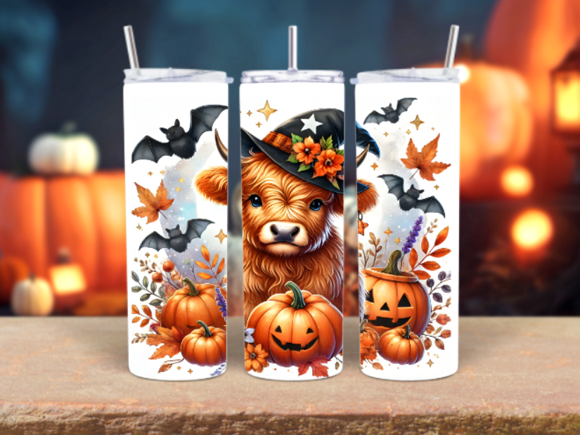 halloween highland cow tumbler