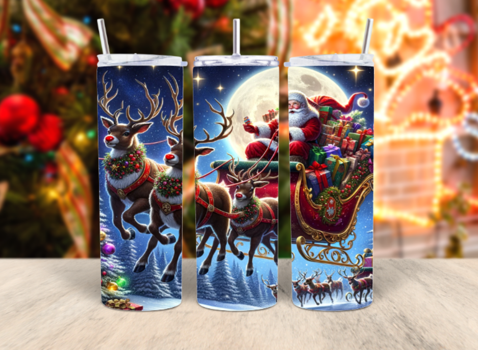 cute santa on sleigh tumbler