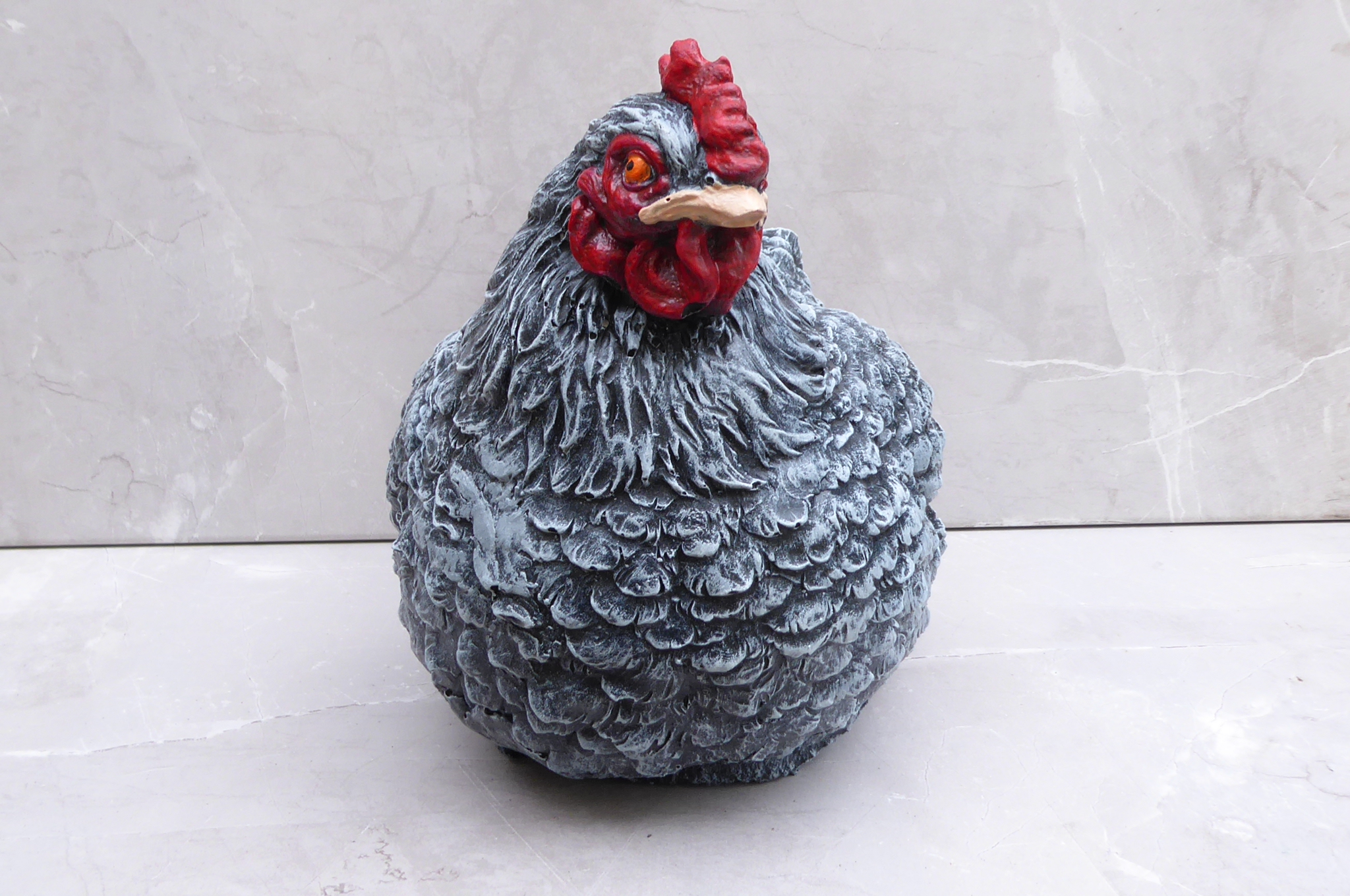 Handcrafted Aged Stone Affect With Some Colour Detail Cast Stone Hen Chicken Garden Ornament Statue