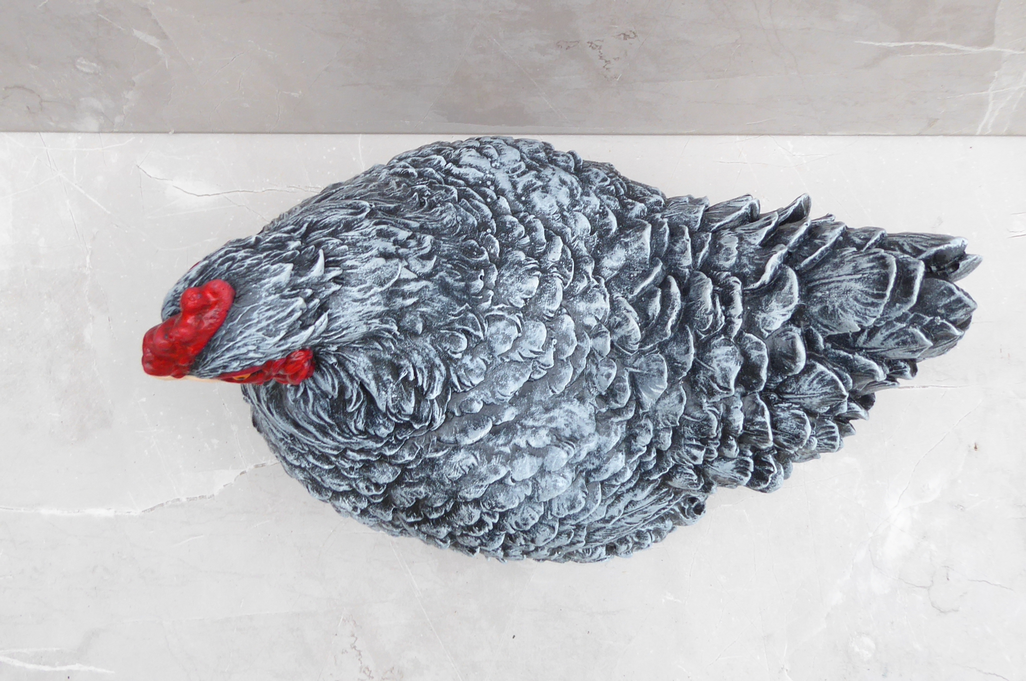 Handcrafted Aged Stone Affect With Some Colour Detail Cast Stone Hen Chicken Garden Ornament Statue