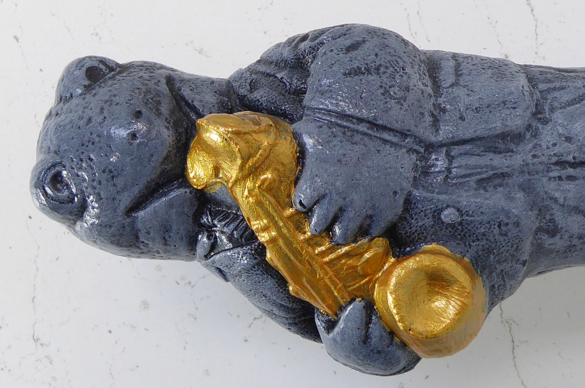 Frog Saxophone Player Aged Effect with Brass Coloured Sax Detail Cast Stone Garden Ornament