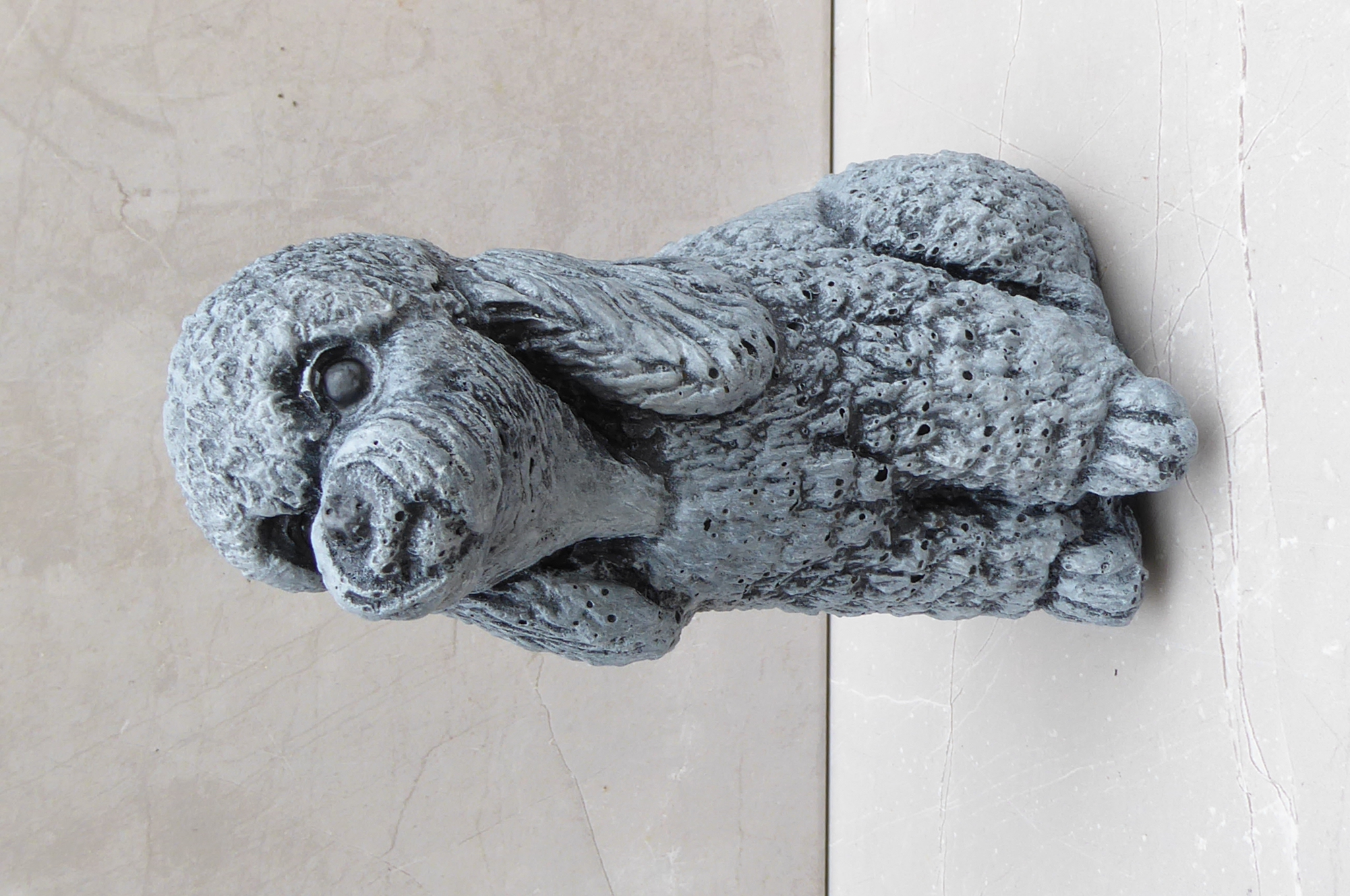 Cute Sitting Poodle Dog Cast Stone Garden Ornament Hand Crafted 16½cm tall